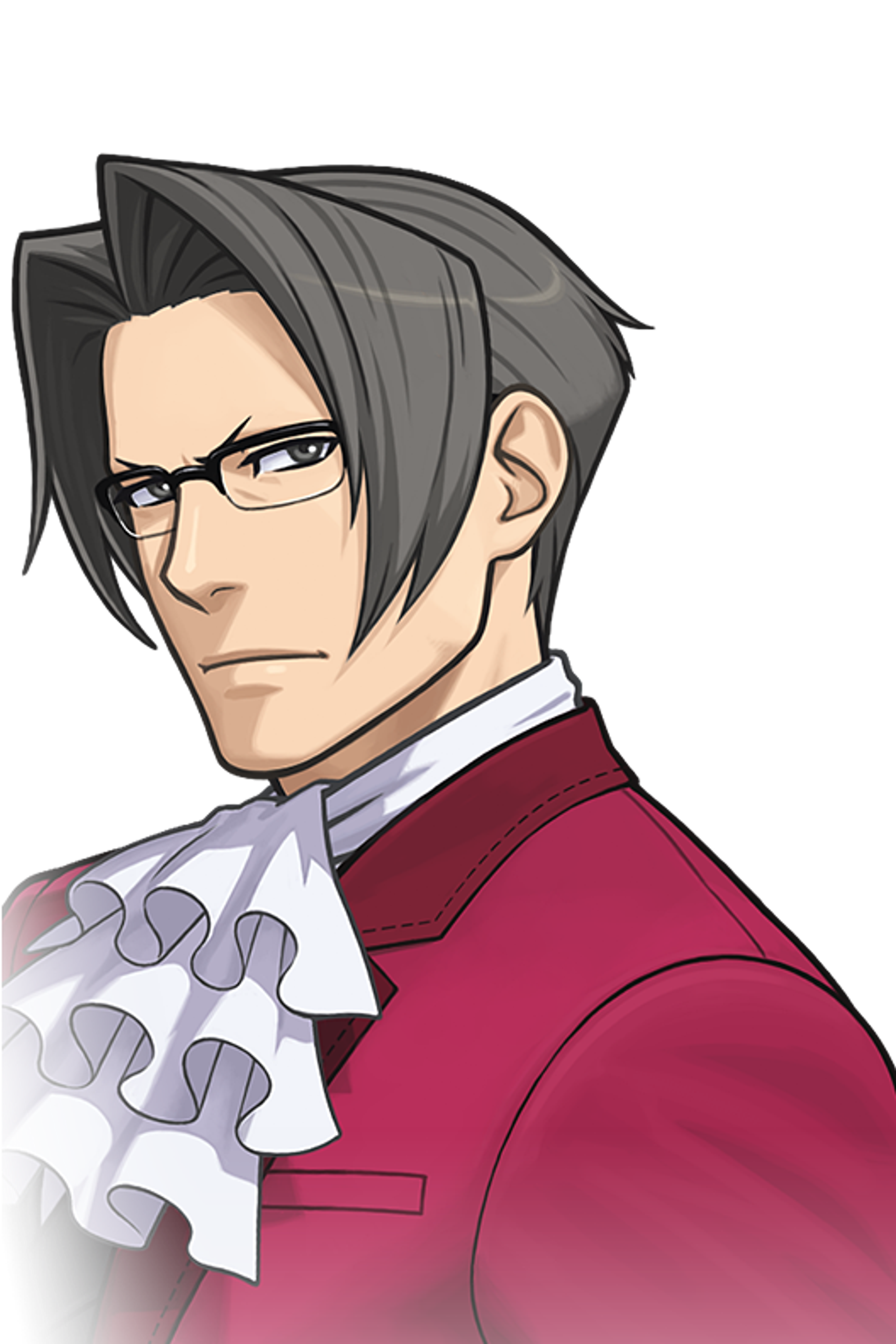 A man in a red suit with a serious expression