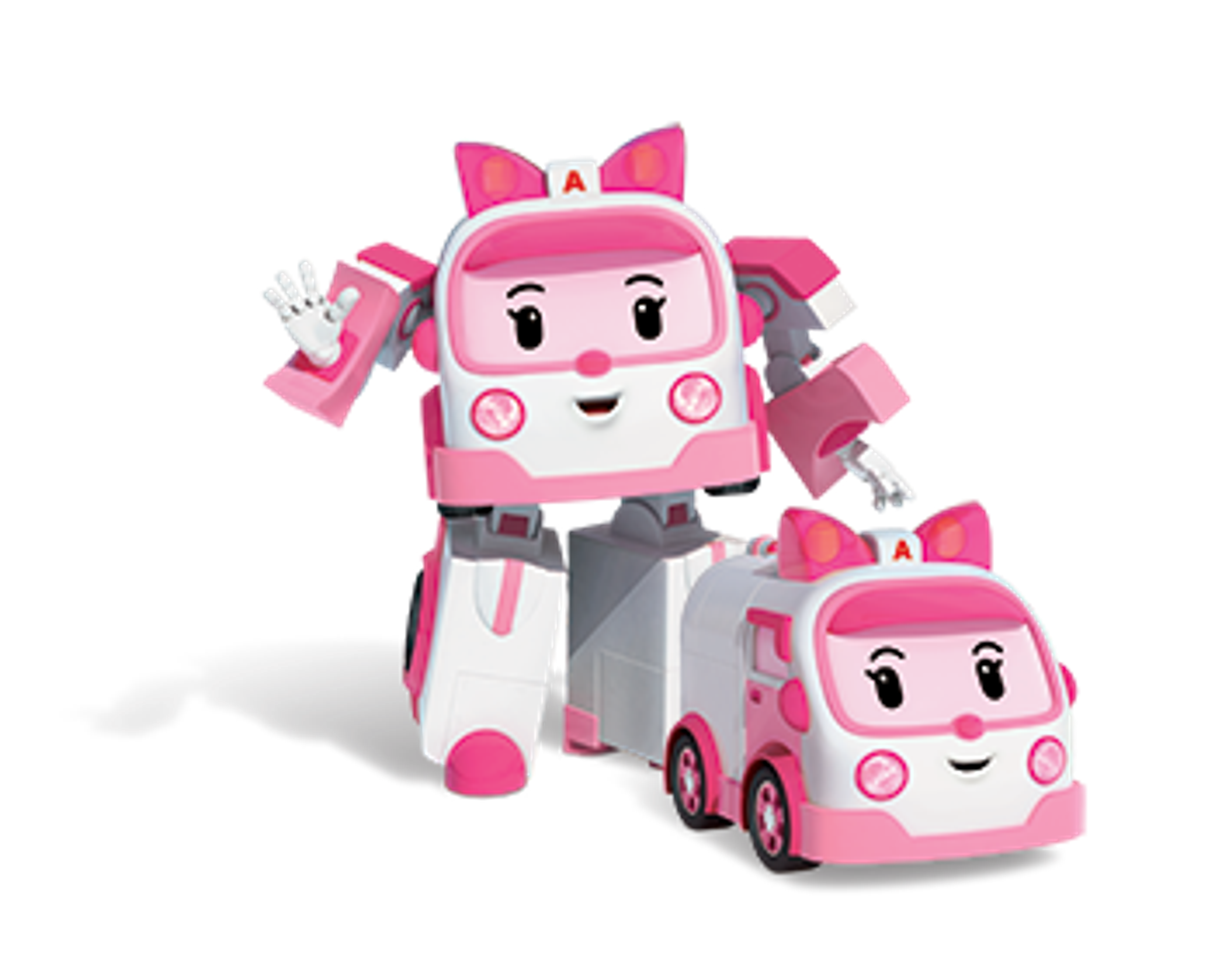 A friendly, cartoon-style ambulance robot paramedic named Amber