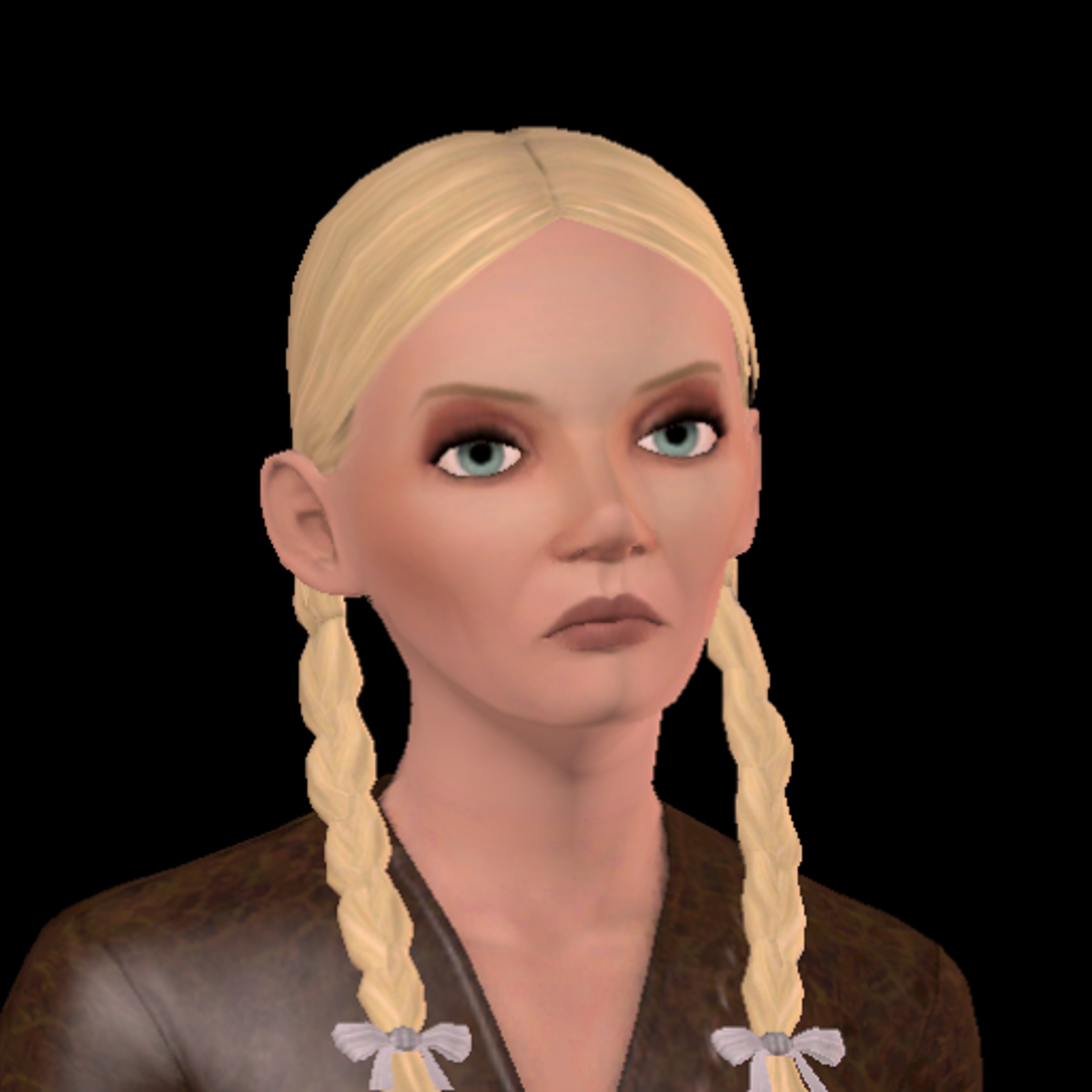 A young woman with braided blonde hair wearing a brown jacket