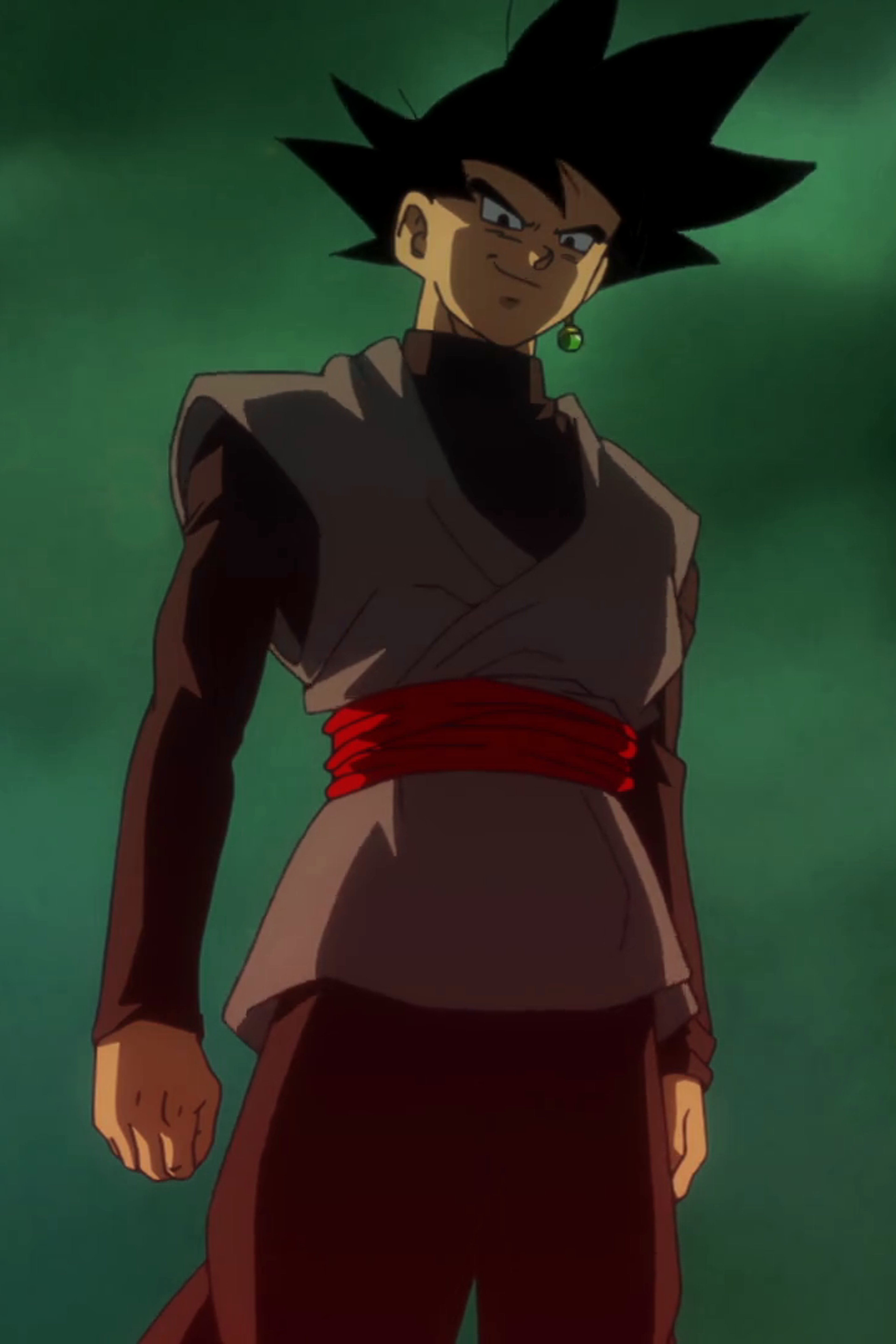 An anime-style character with spiky black hair and a dark outfit with a red sash