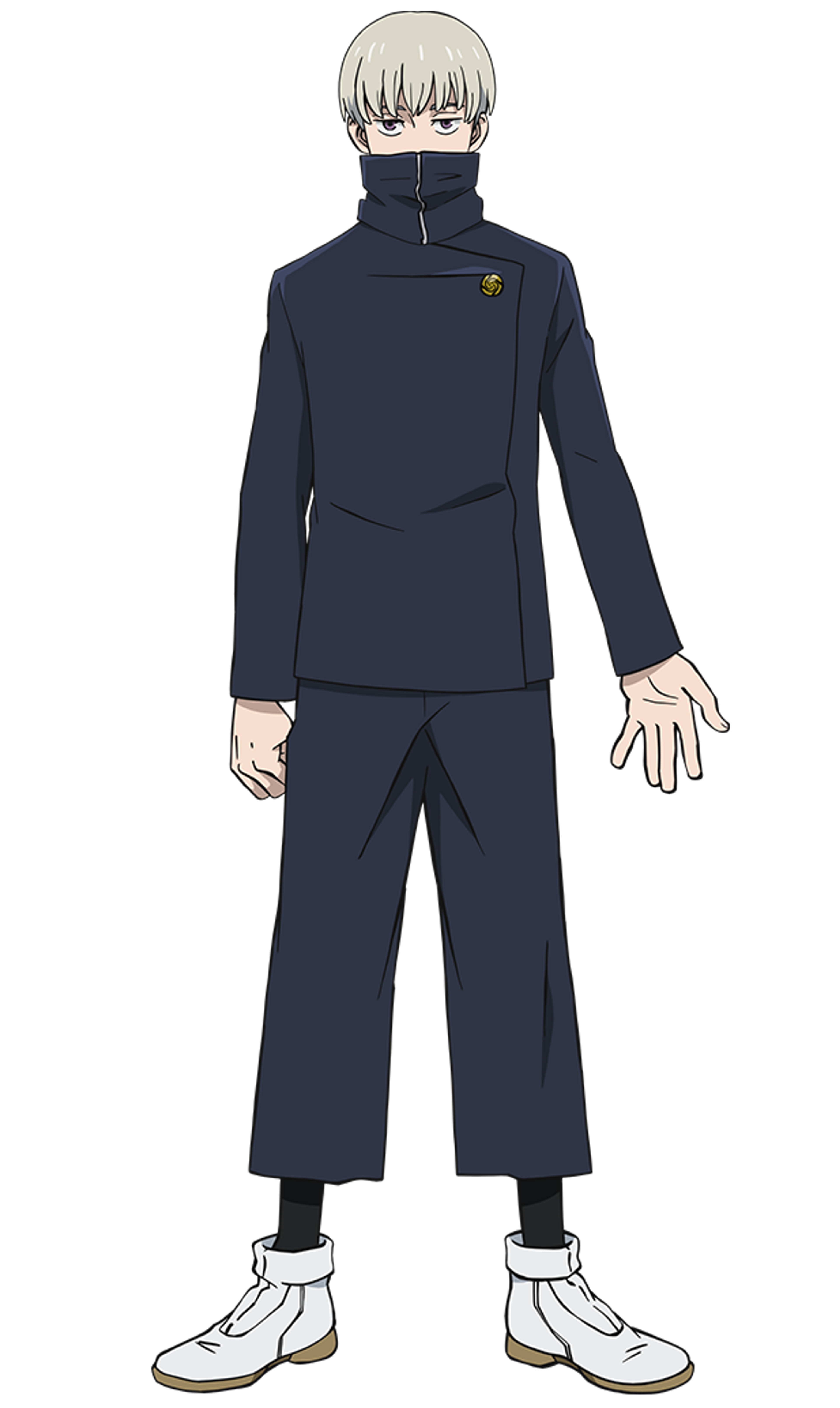 A young man with light-colored hair wearing a dark blue jacket