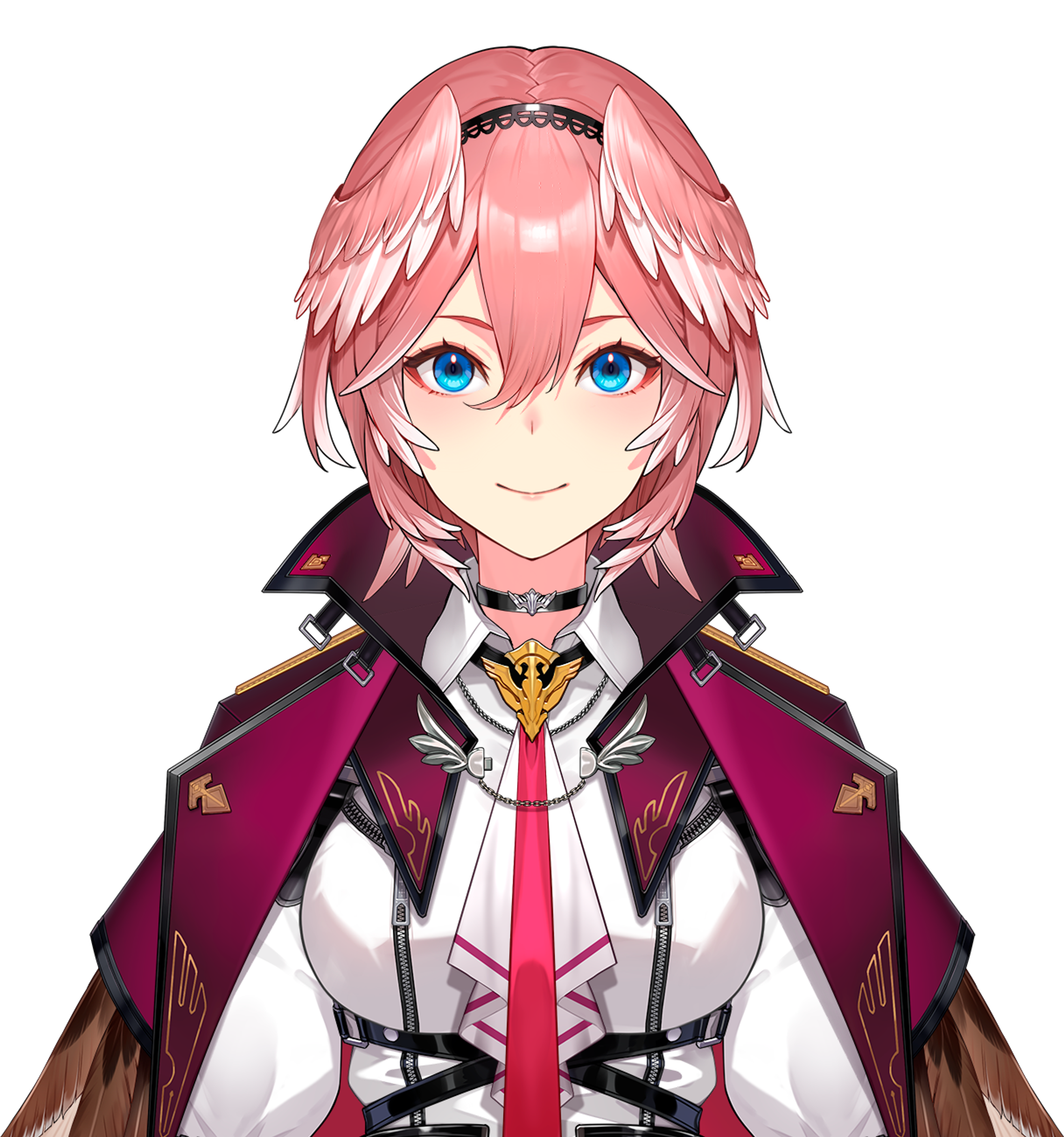 Takane Lui, a pink-haired VTuber with wing-like hair features and blue eyes
