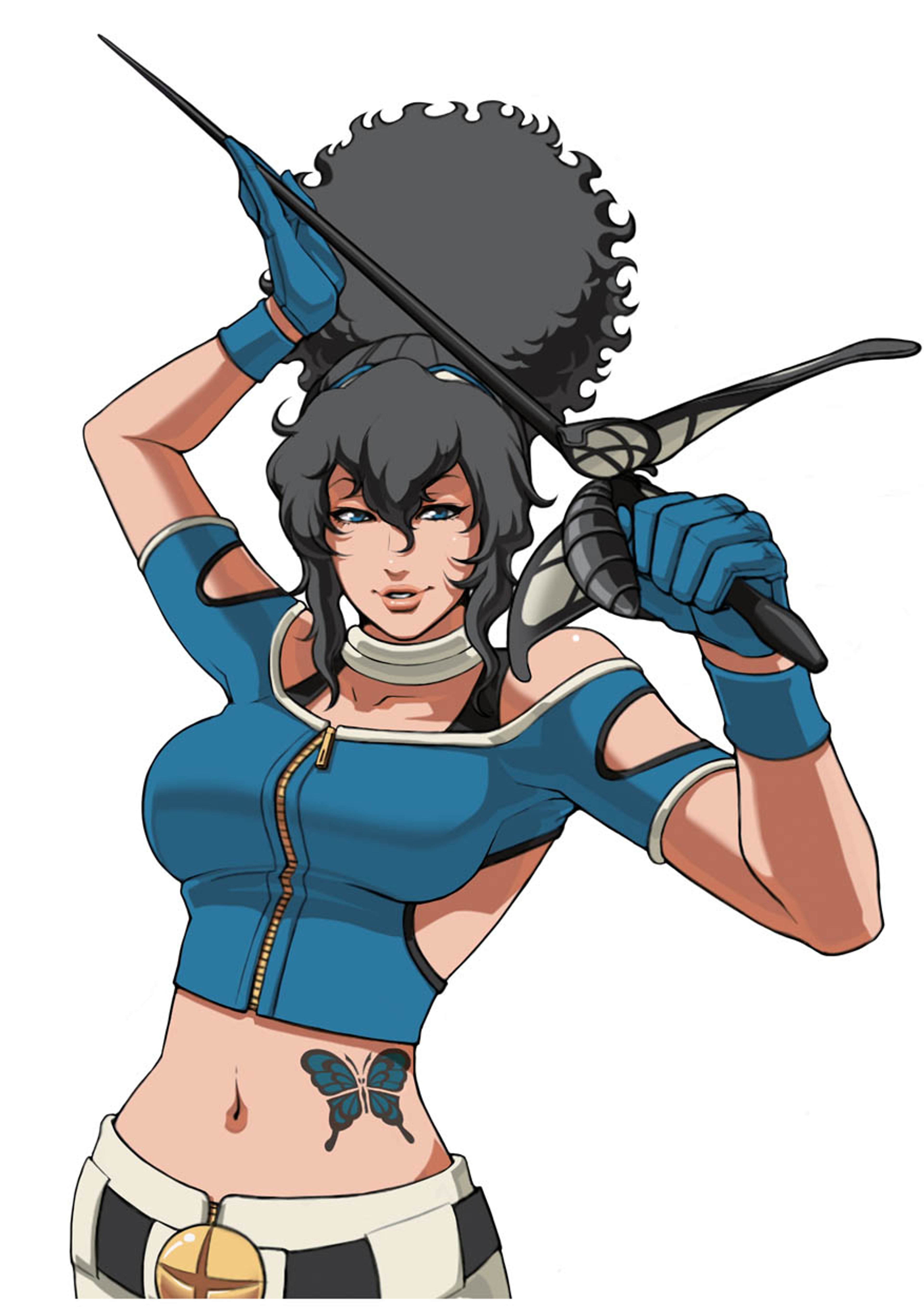 A woman in a fighting stance holding a sword