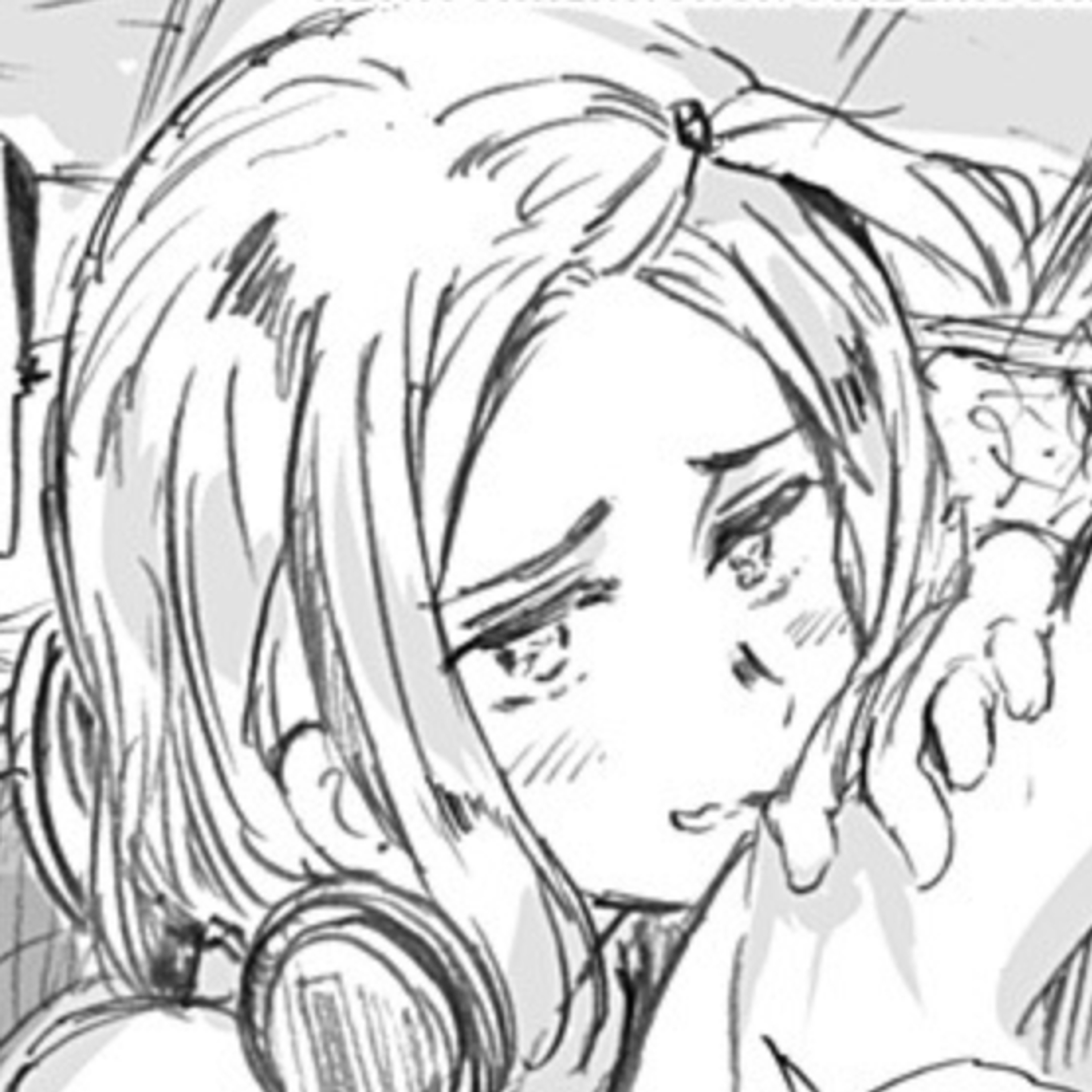 An anime-style character with blonde hair, green eyes, and a cat-like mouth, wearing casual clothing.