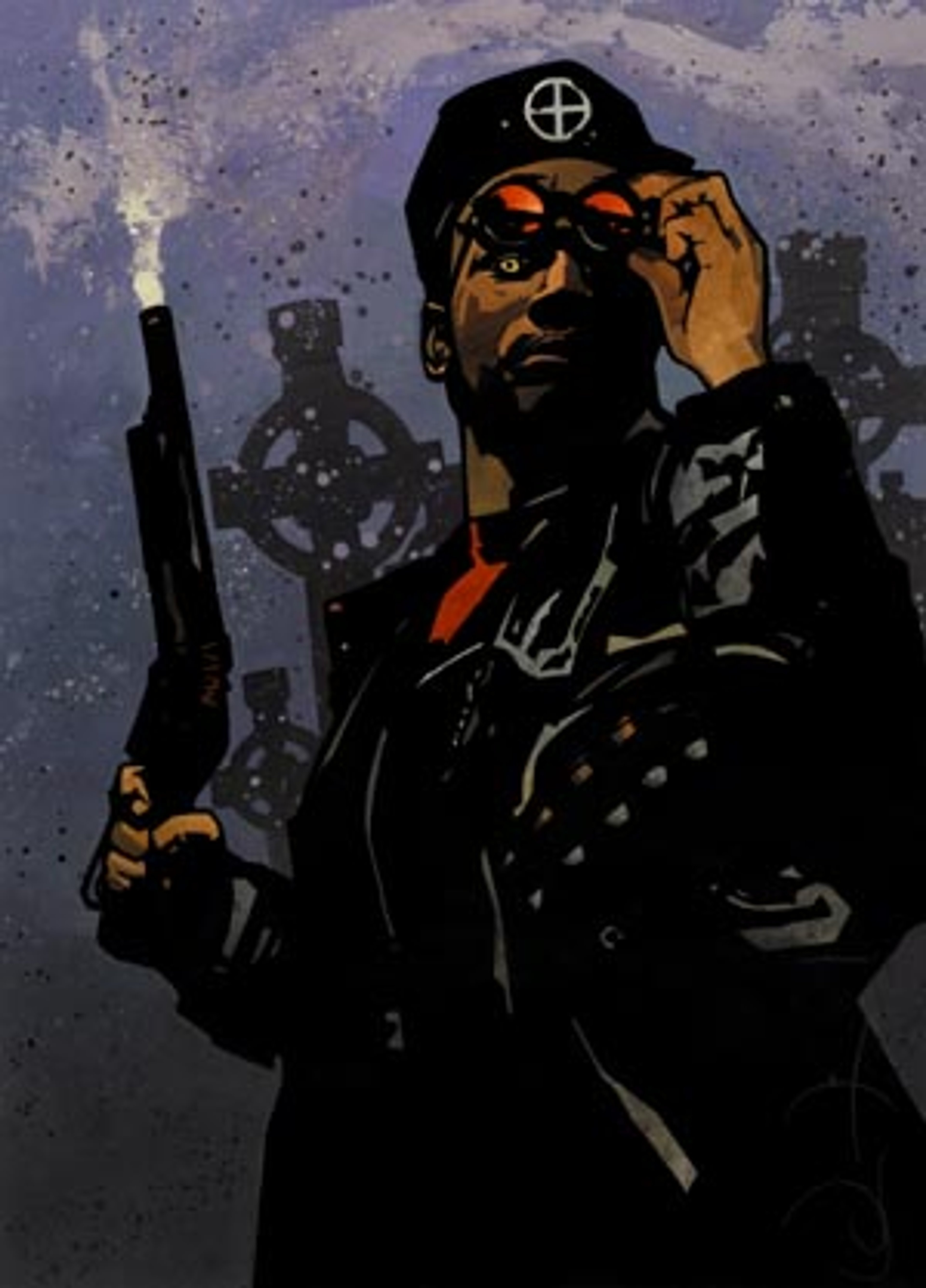 A Black male character in military uniform holding a firearm