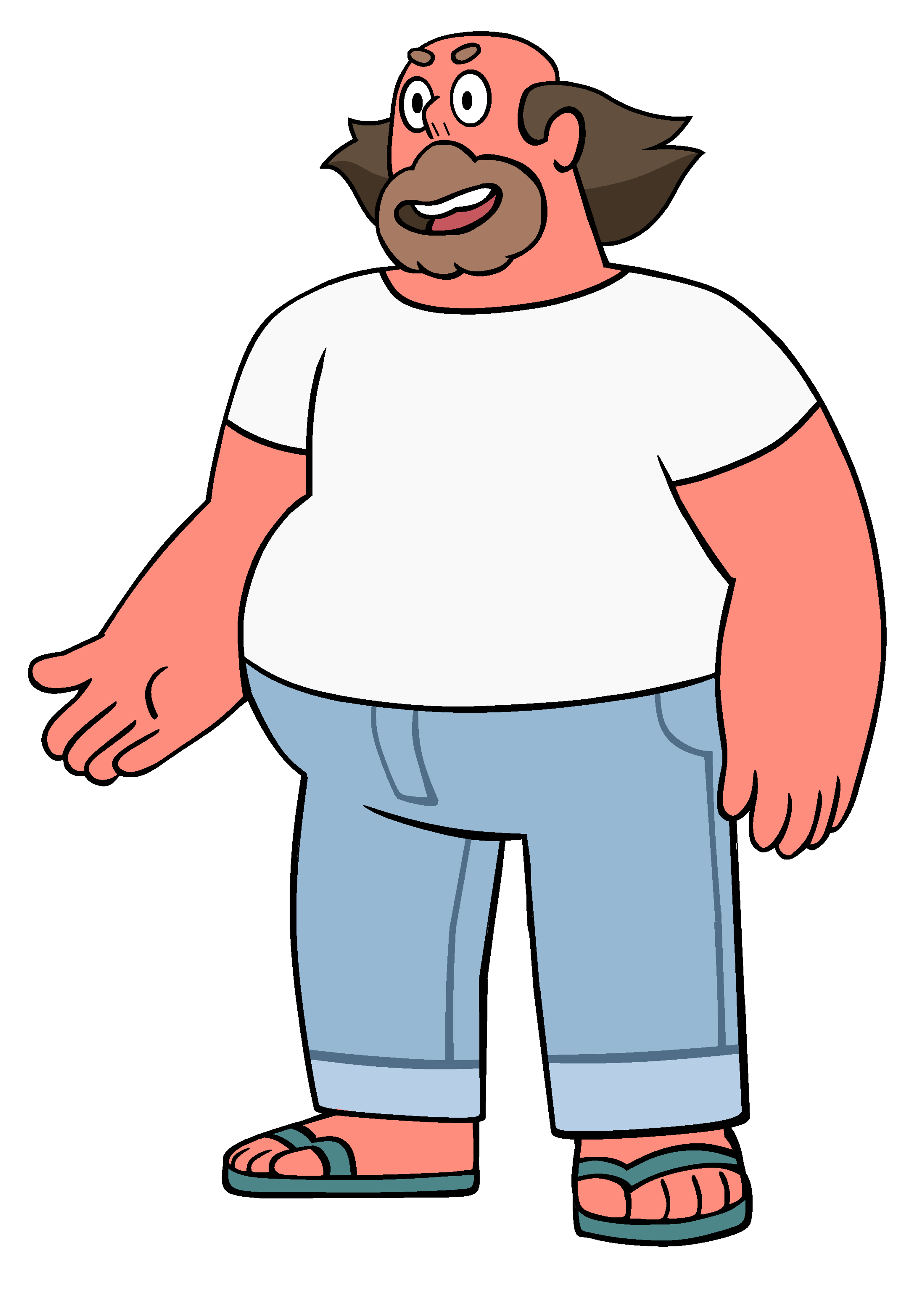 A middle-aged man with long brown hair and a casual outfit