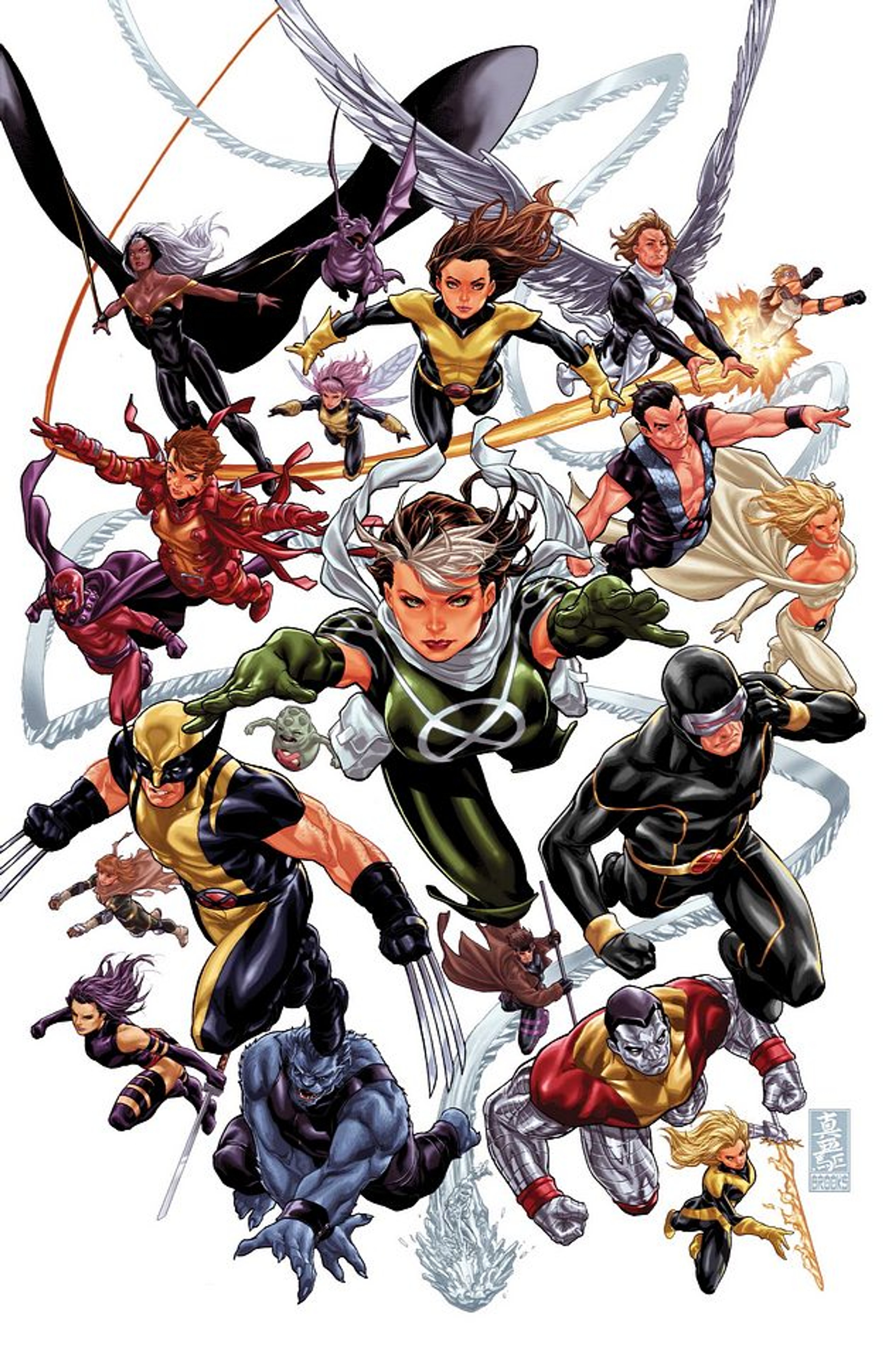 A group of Marvel superheroes and mutants, including the character Elara Chen/Resonance in the center.