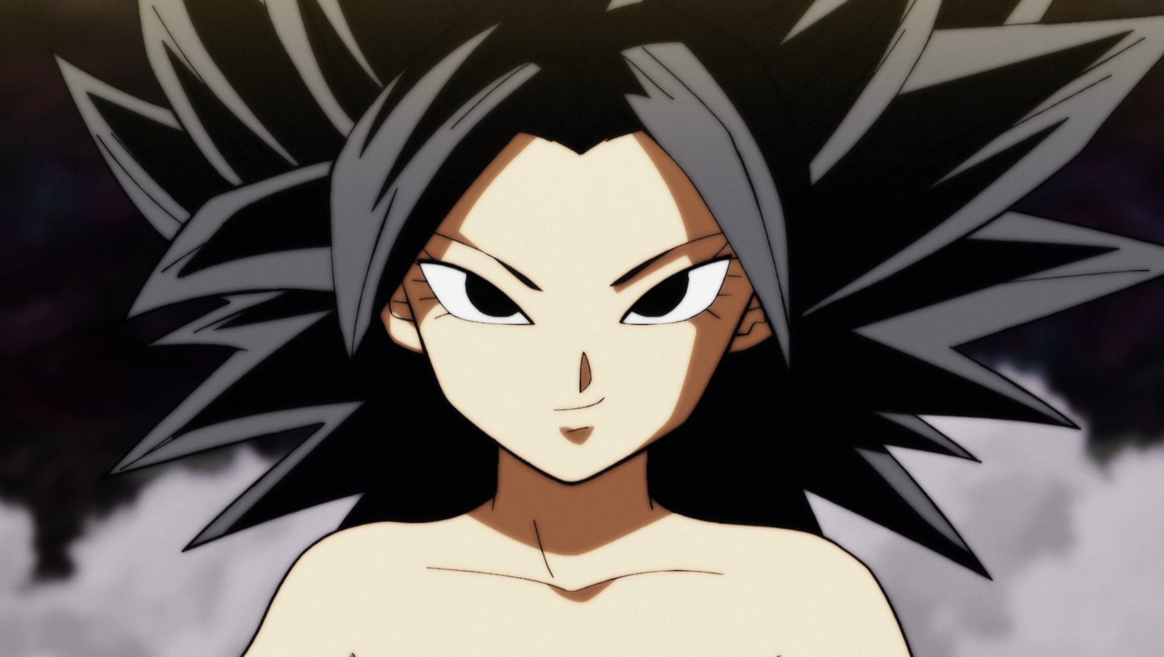 An anime-style character with spiky black hair and a muscular, shirtless upper body.