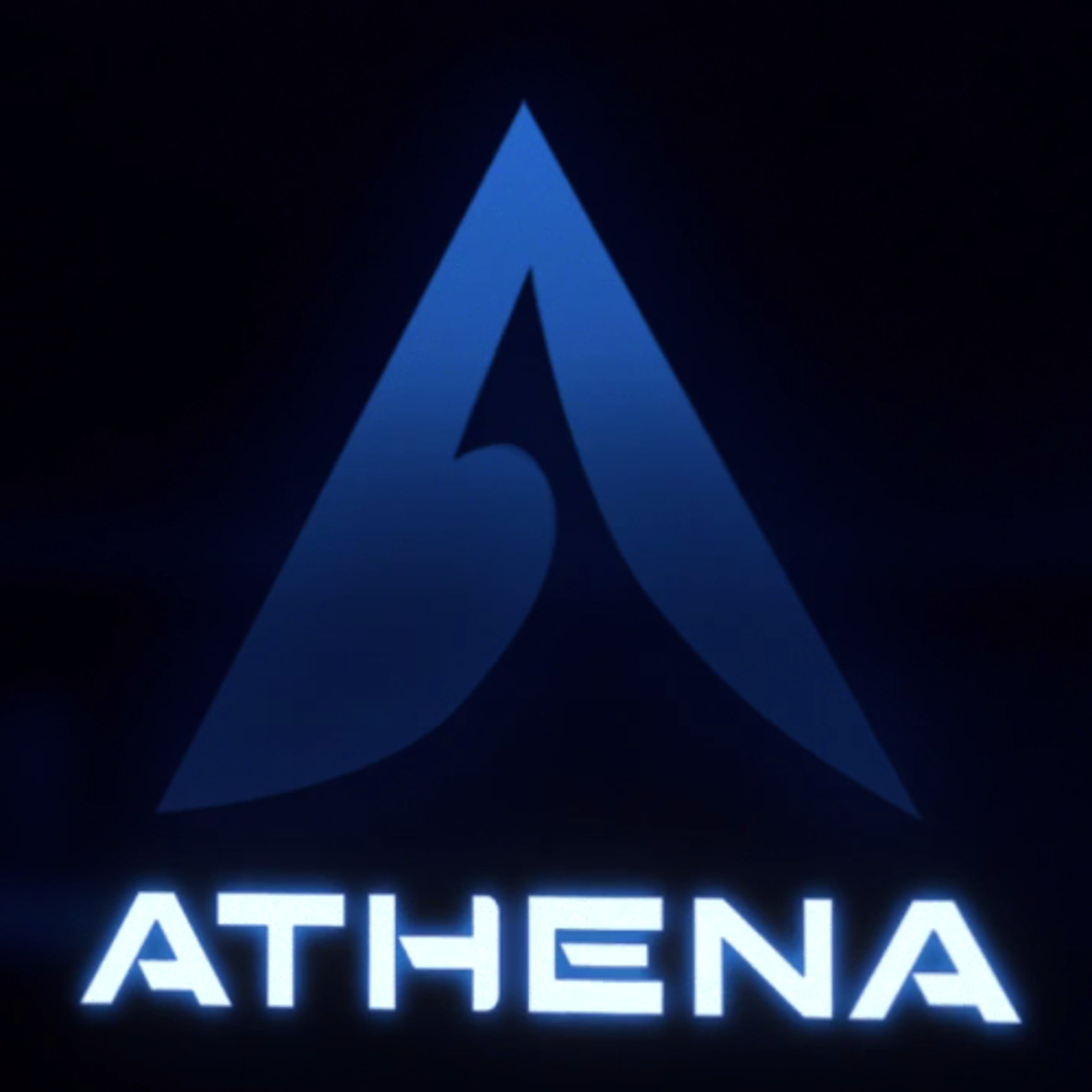 A stylized logo for the Overwatch AI system Athena, featuring a large blue 'A' shape and the name 'ATHENA' in white text.