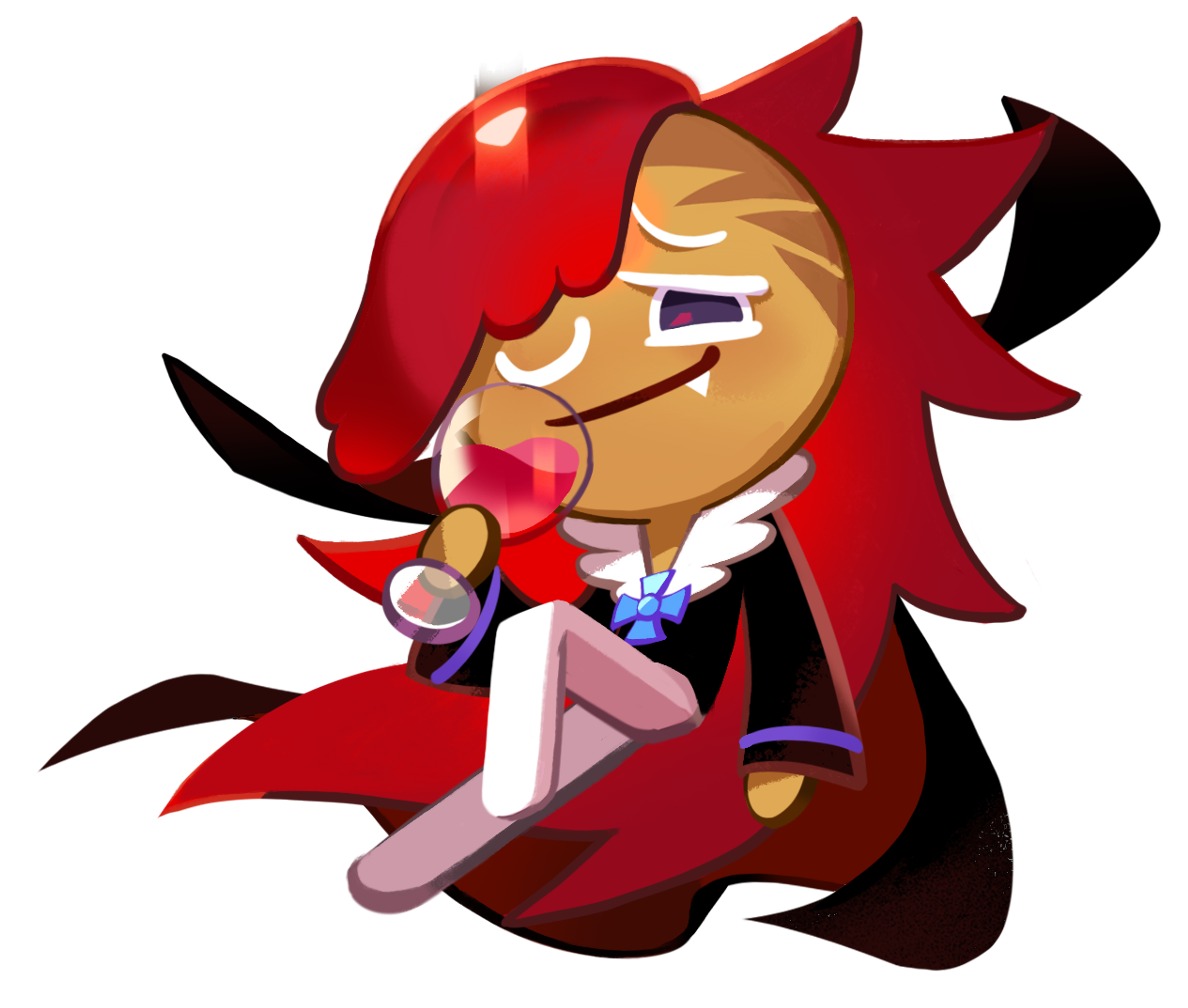 A detailed cartoon character of a pale, brooding vampire-themed cookie or baked good.