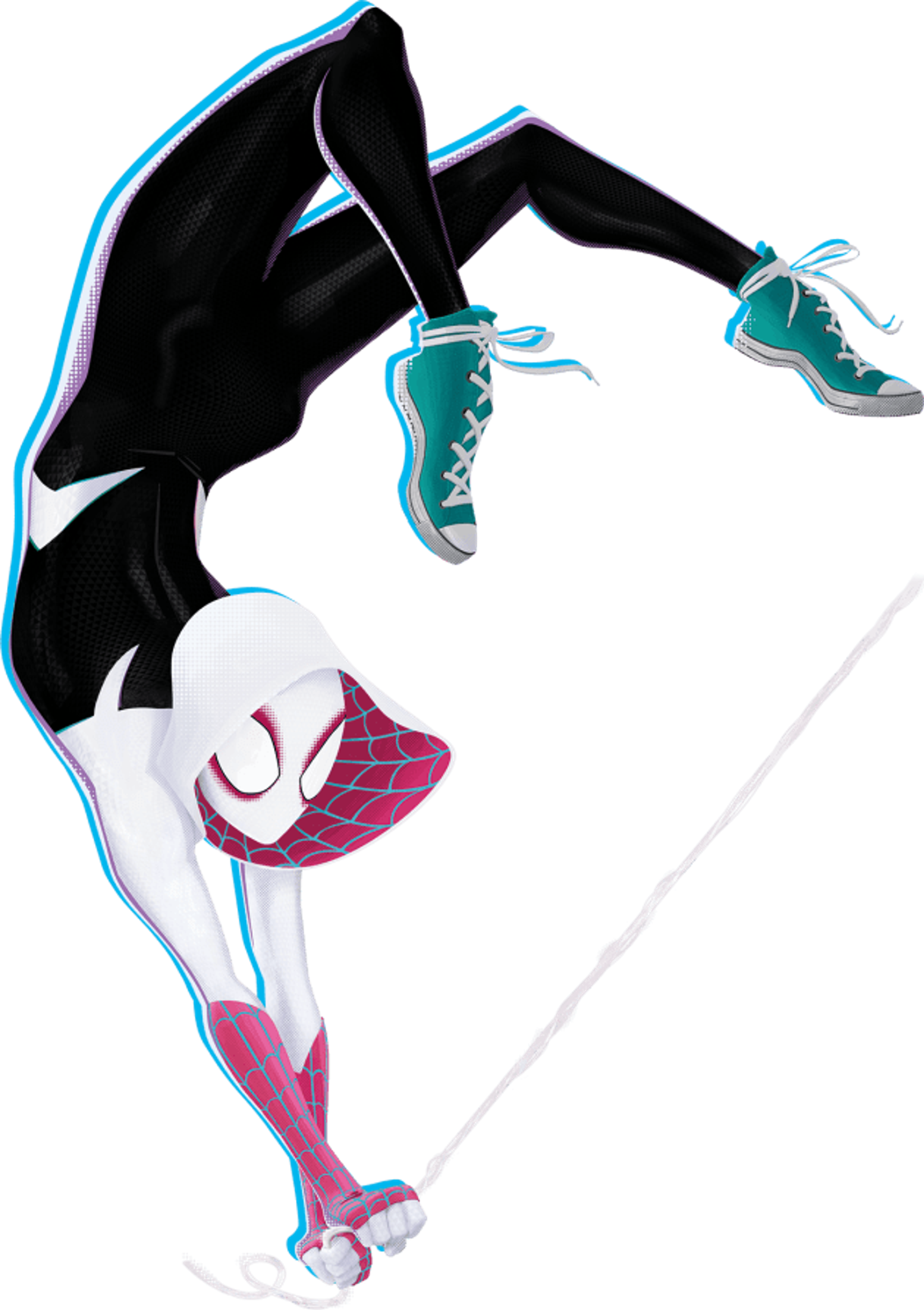 A female superhero character with spider-like abilities wearing a black and pink costume