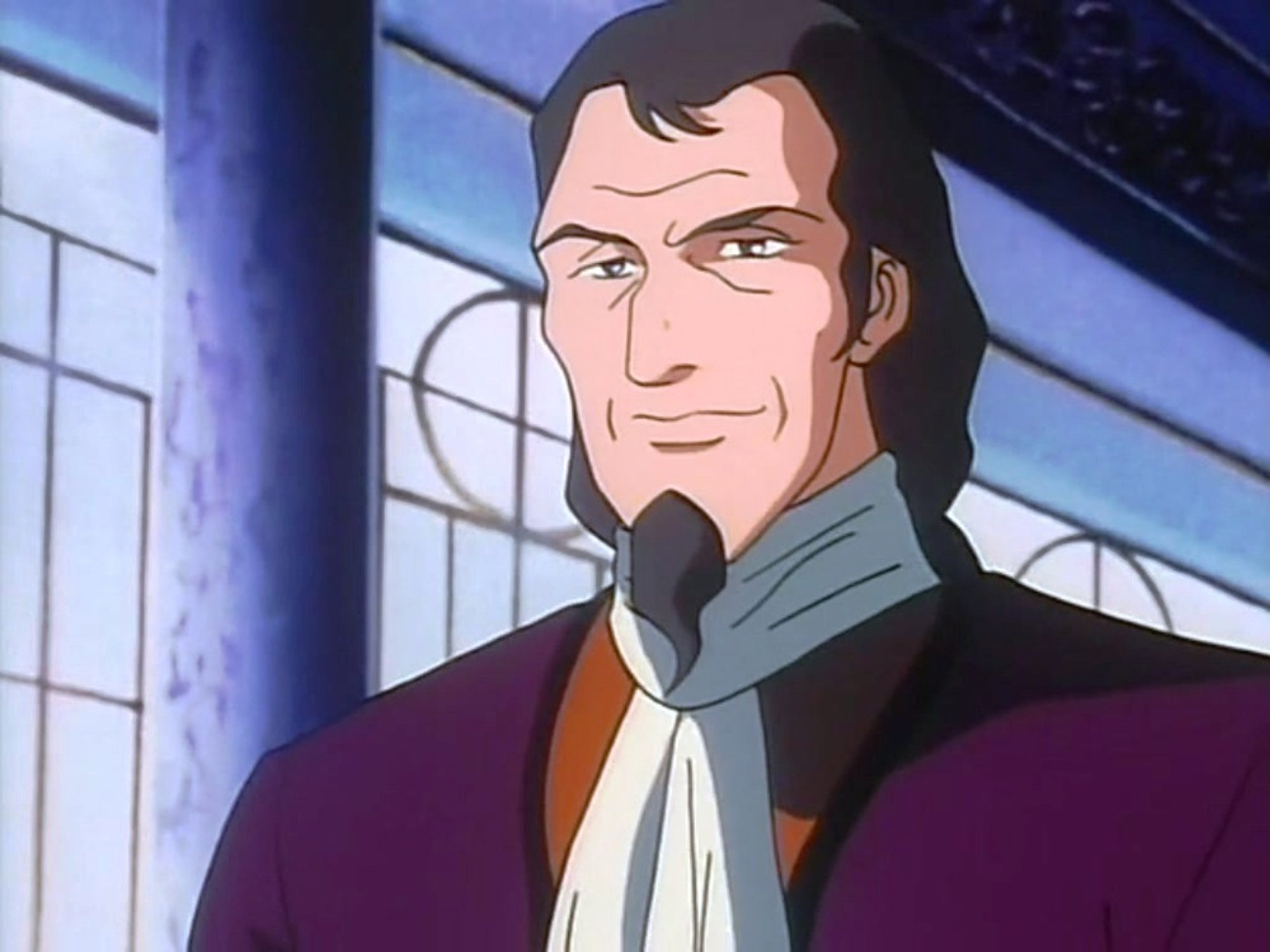 A sophisticated and ambitious nobleman in a purple coat and ascot