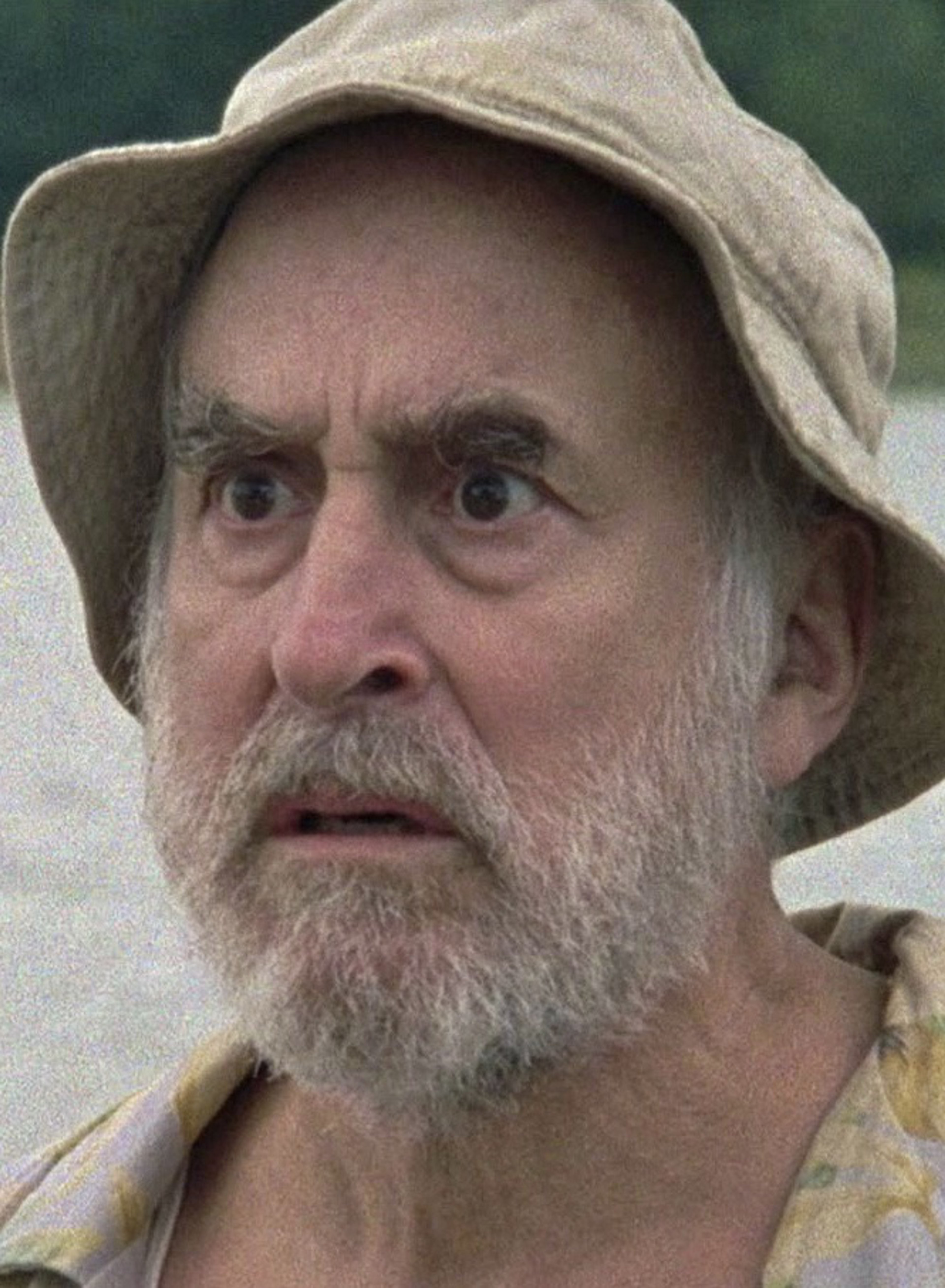 An older man with a gray beard and hat from The Walking Dead TV series