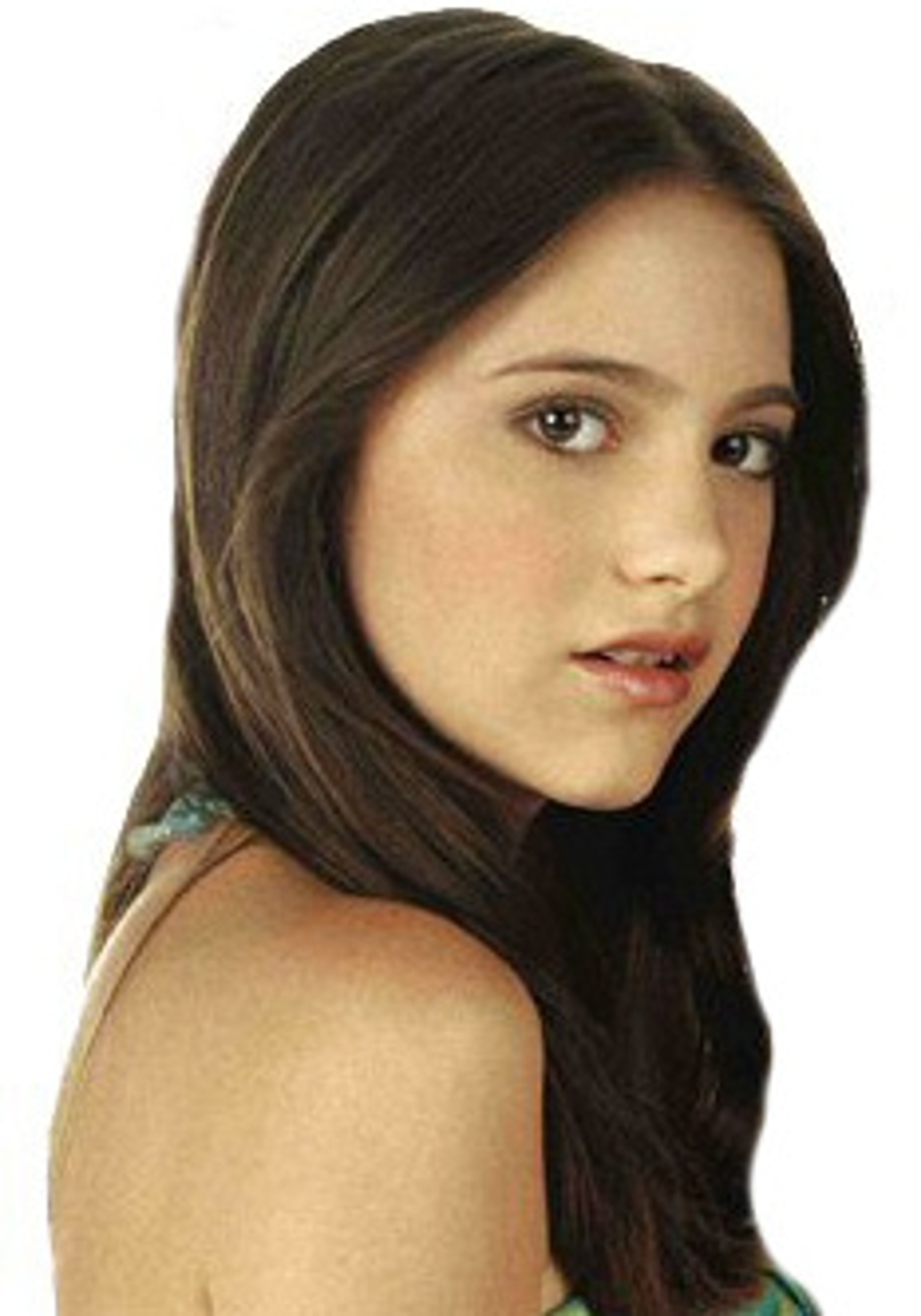 A young woman with long dark hair and a friendly expression, wearing a green top.