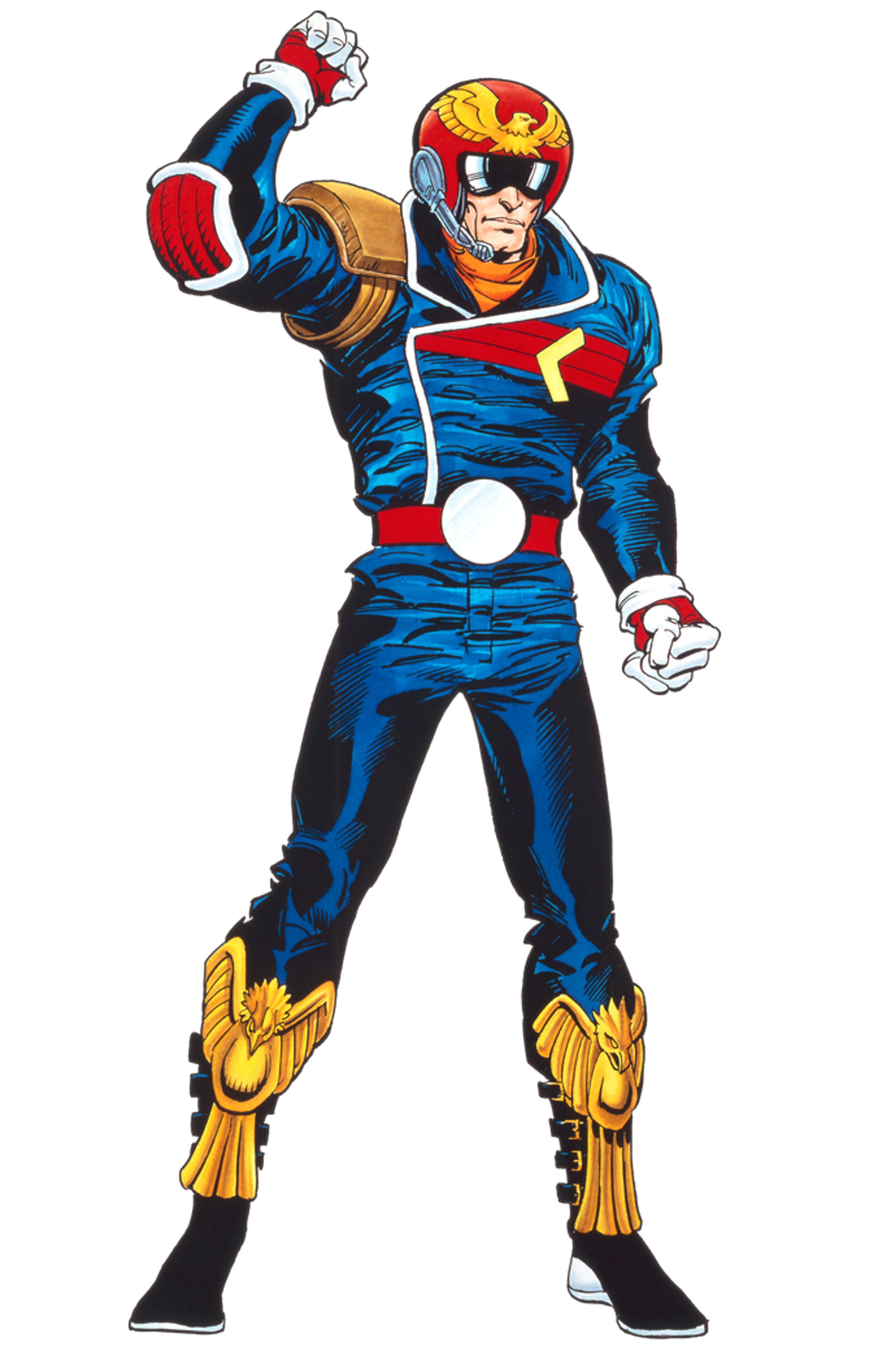 Captain Falcon F-Zero racing character in blue and gold suit