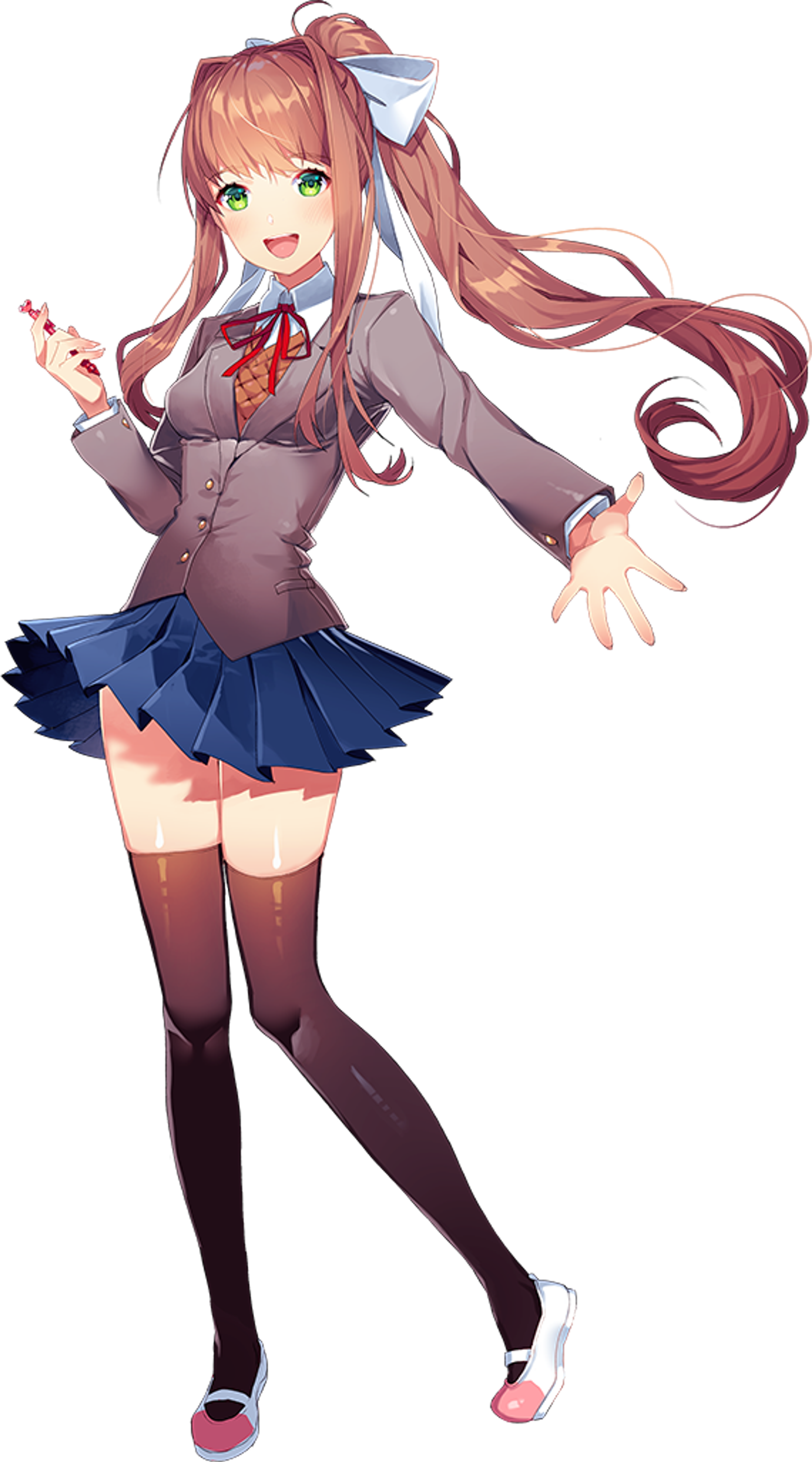 A young woman with long, reddish-brown hair in pigtails wearing a school uniform
