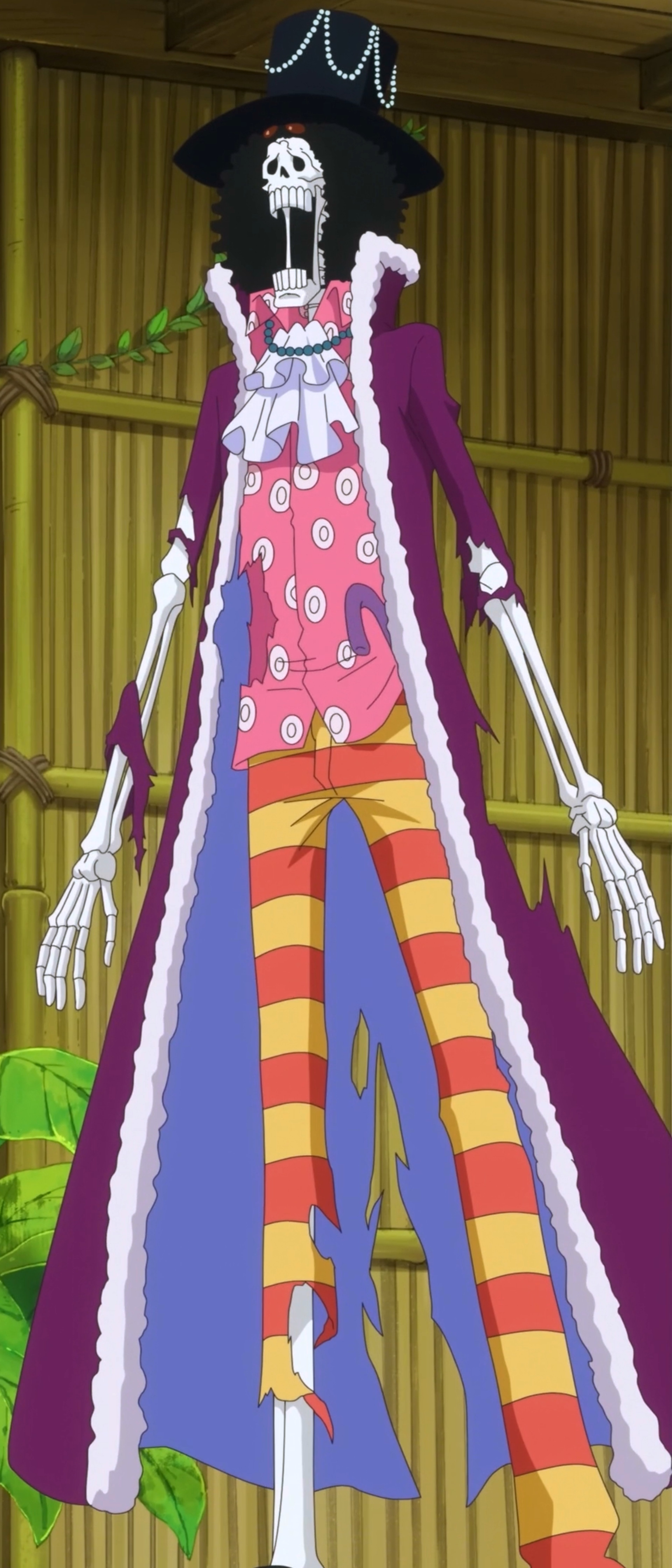 A skeletal musician character in a formal outfit with an afro hairstyle and a cane sword.