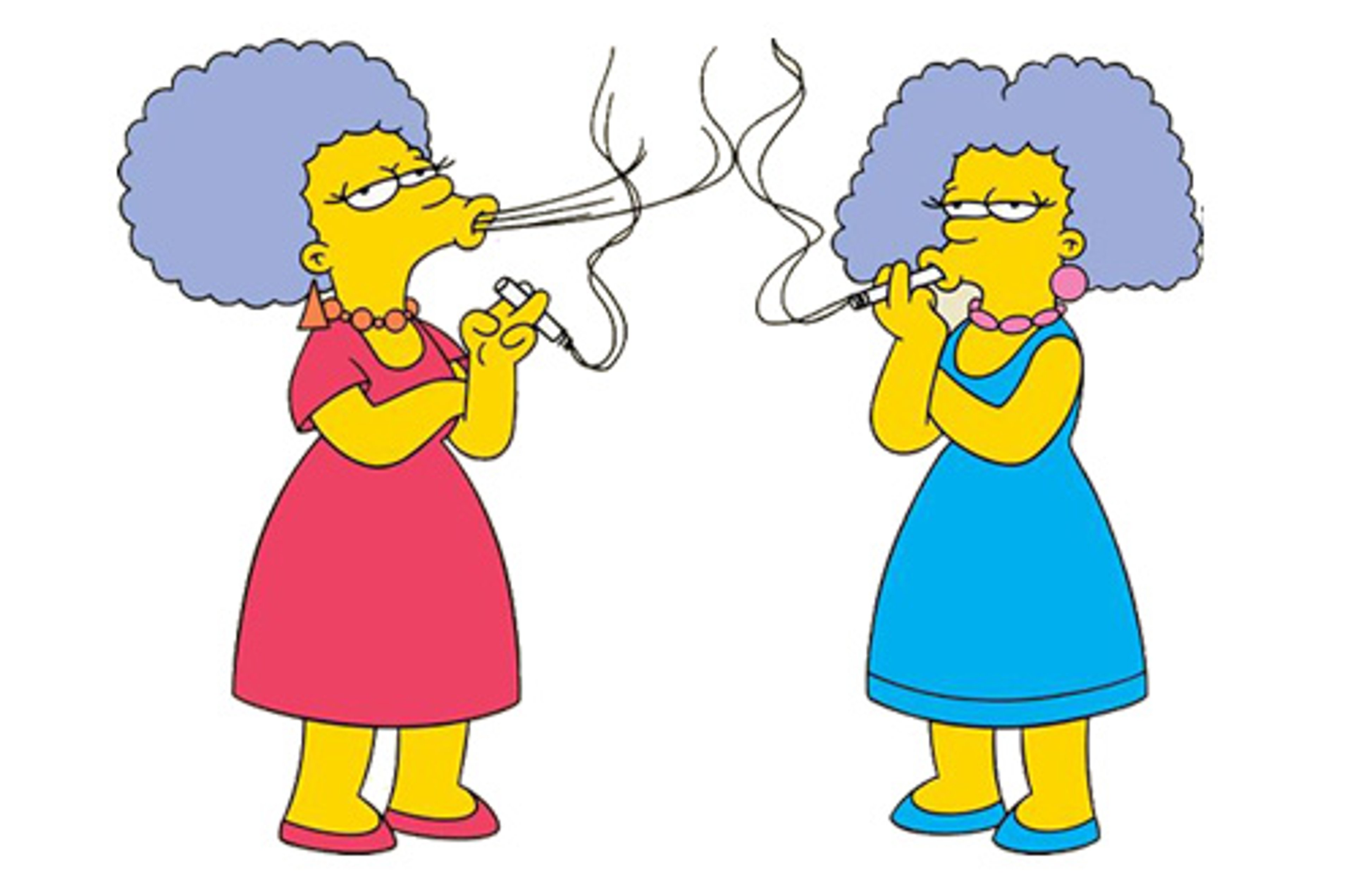 Two cartoon characters, Patty and Selma Bouvier, arguing with each other