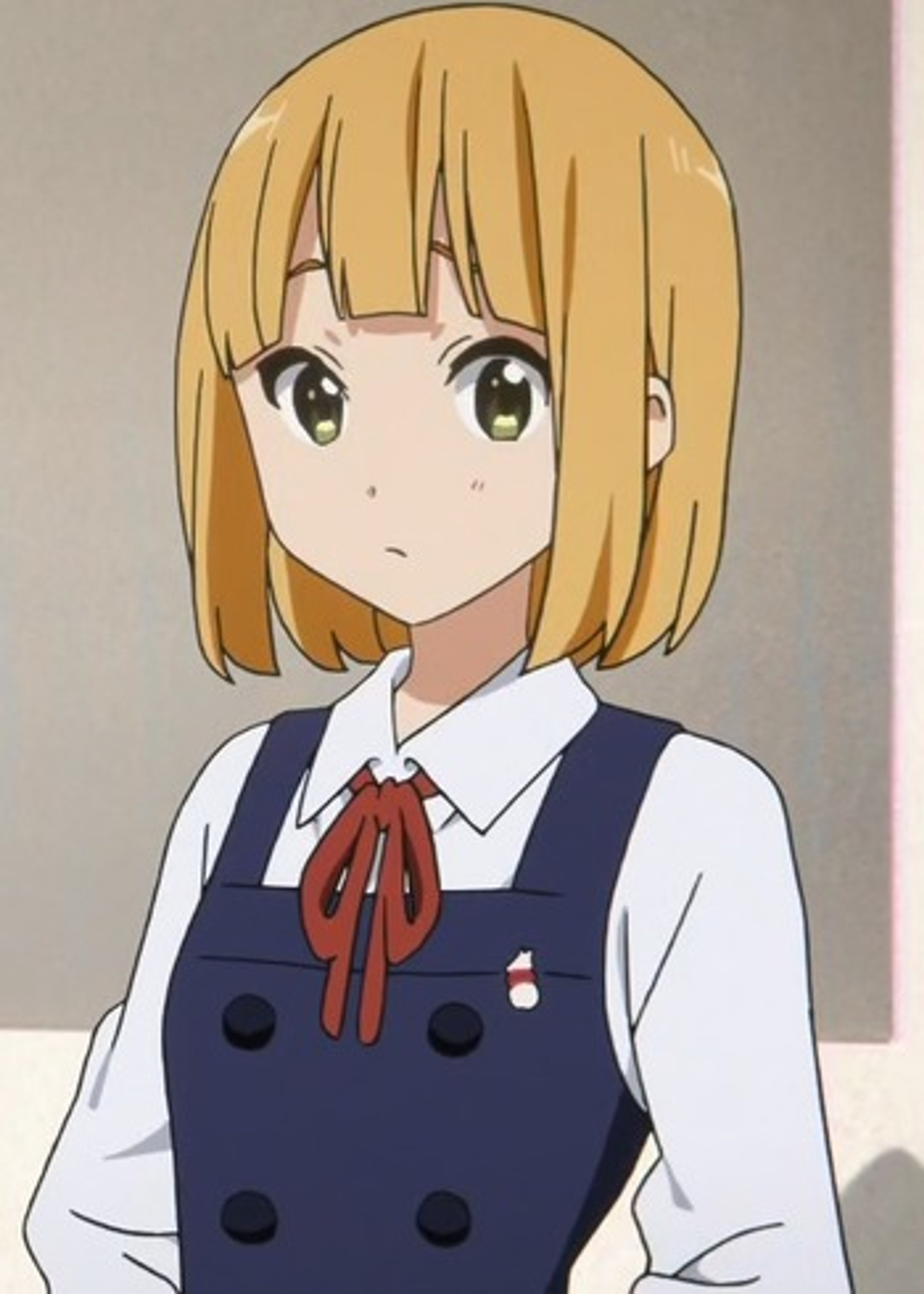 An anime-style character with blonde hair wearing a school uniform