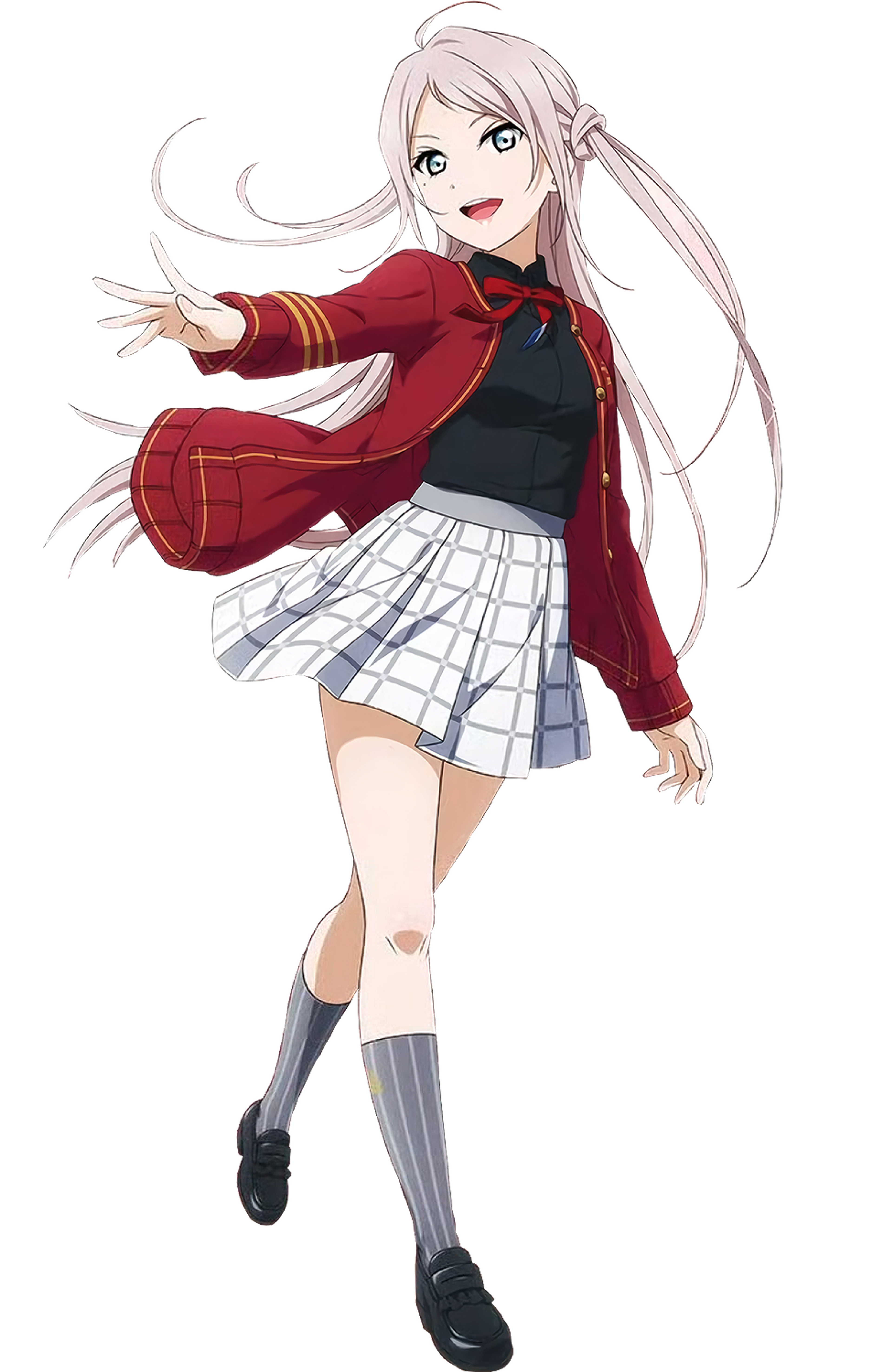 An anime-style character with pink hair in pigtails and a confident expression.