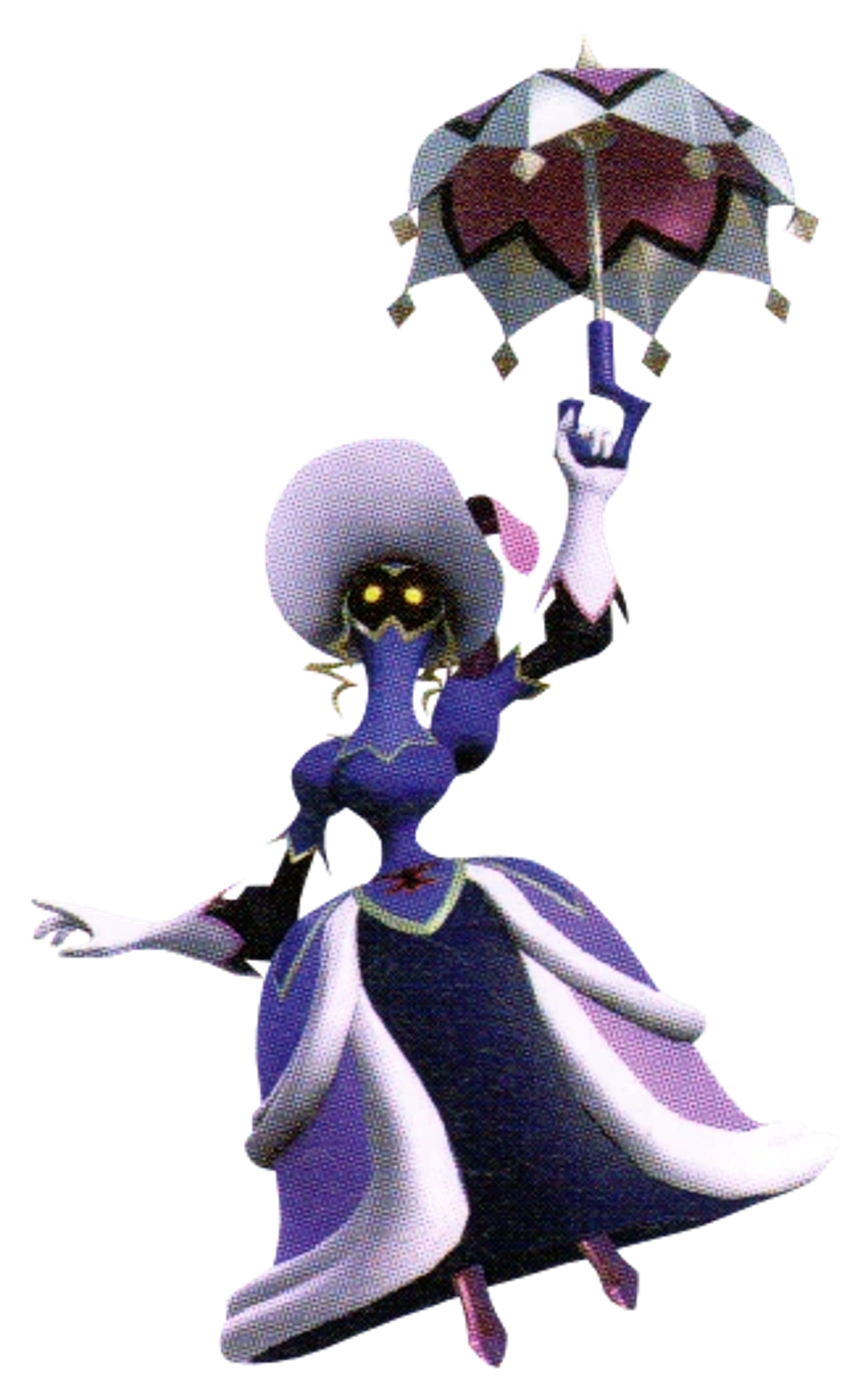 A Victorian-era noblewoman character holding an umbrella as a weapon