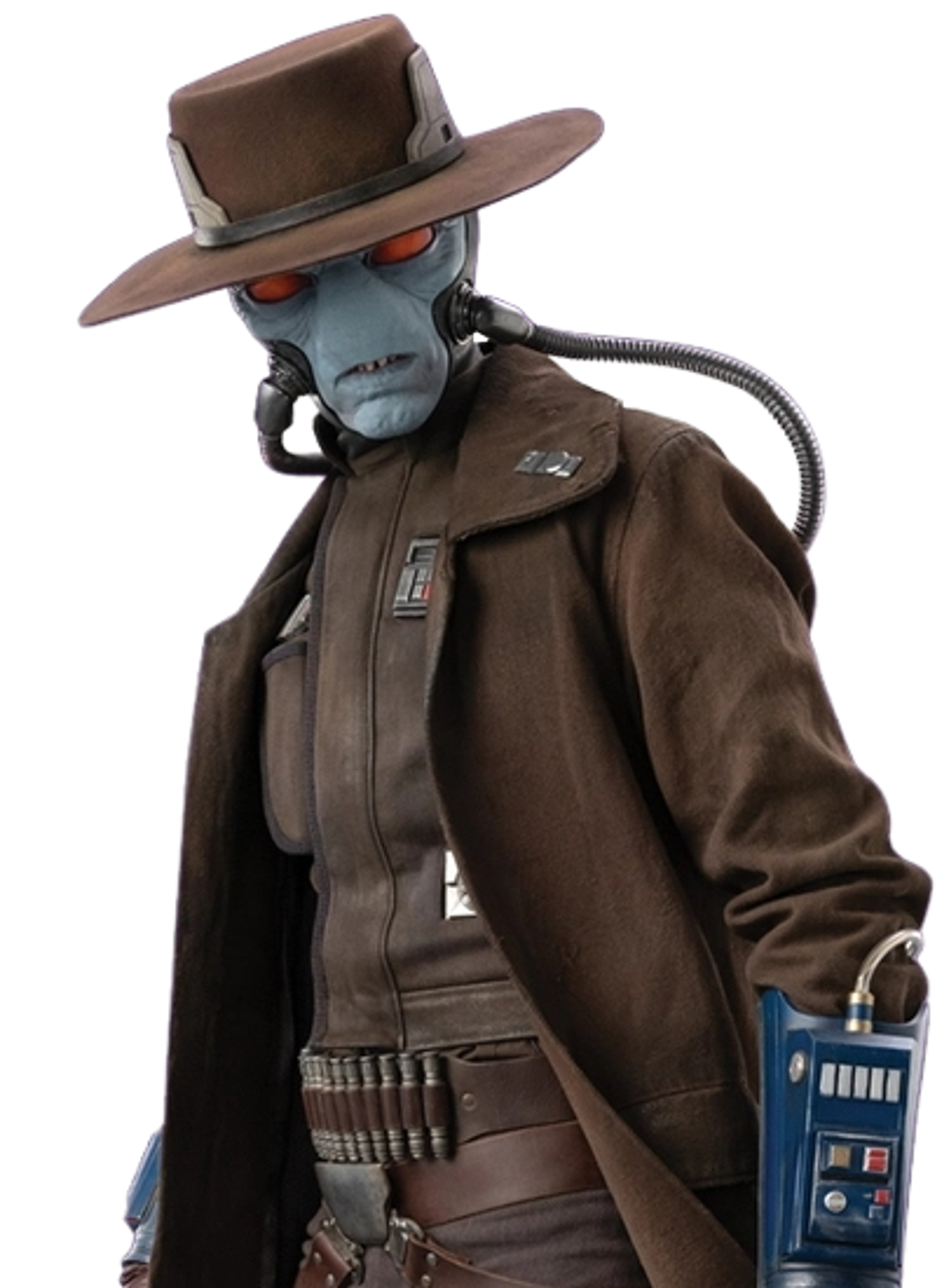 A Duros male bounty hunter character from the Star Wars universe, wearing a wide-brimmed hat and brown coat.