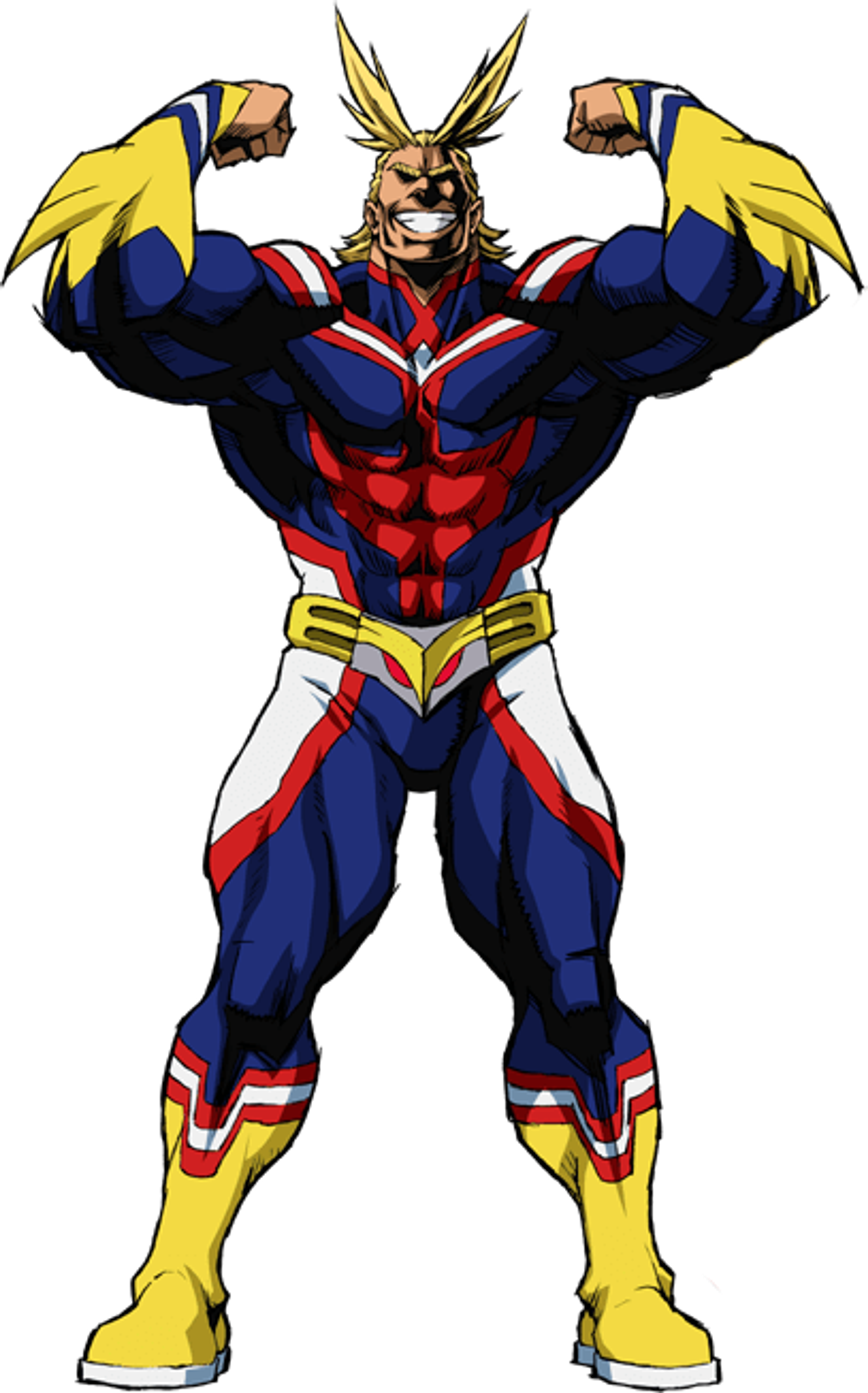 A muscular, heroic-looking character in a red, white, and blue costume with a cape and spiky blonde hair