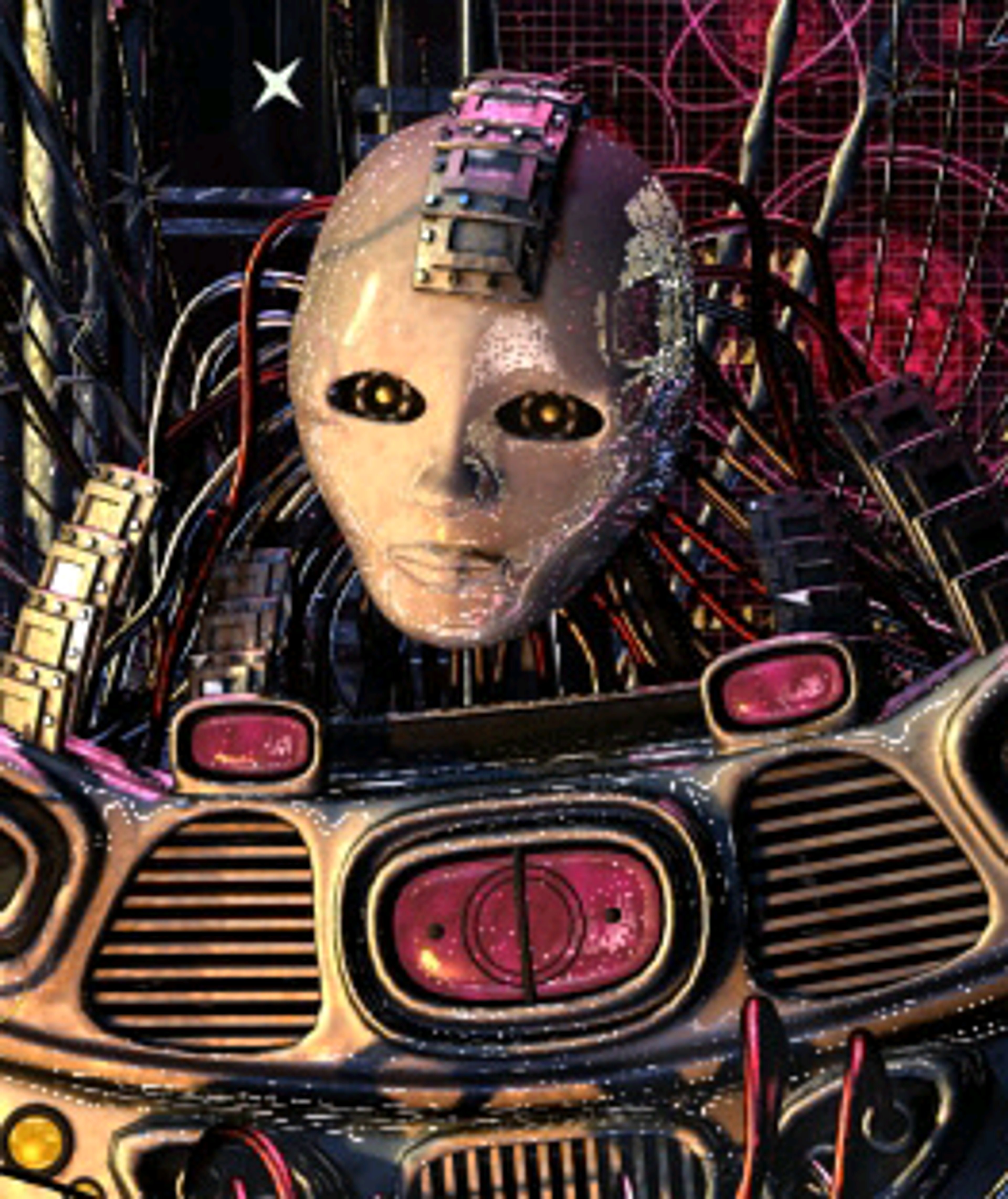 AI robot with mechanical body on space station