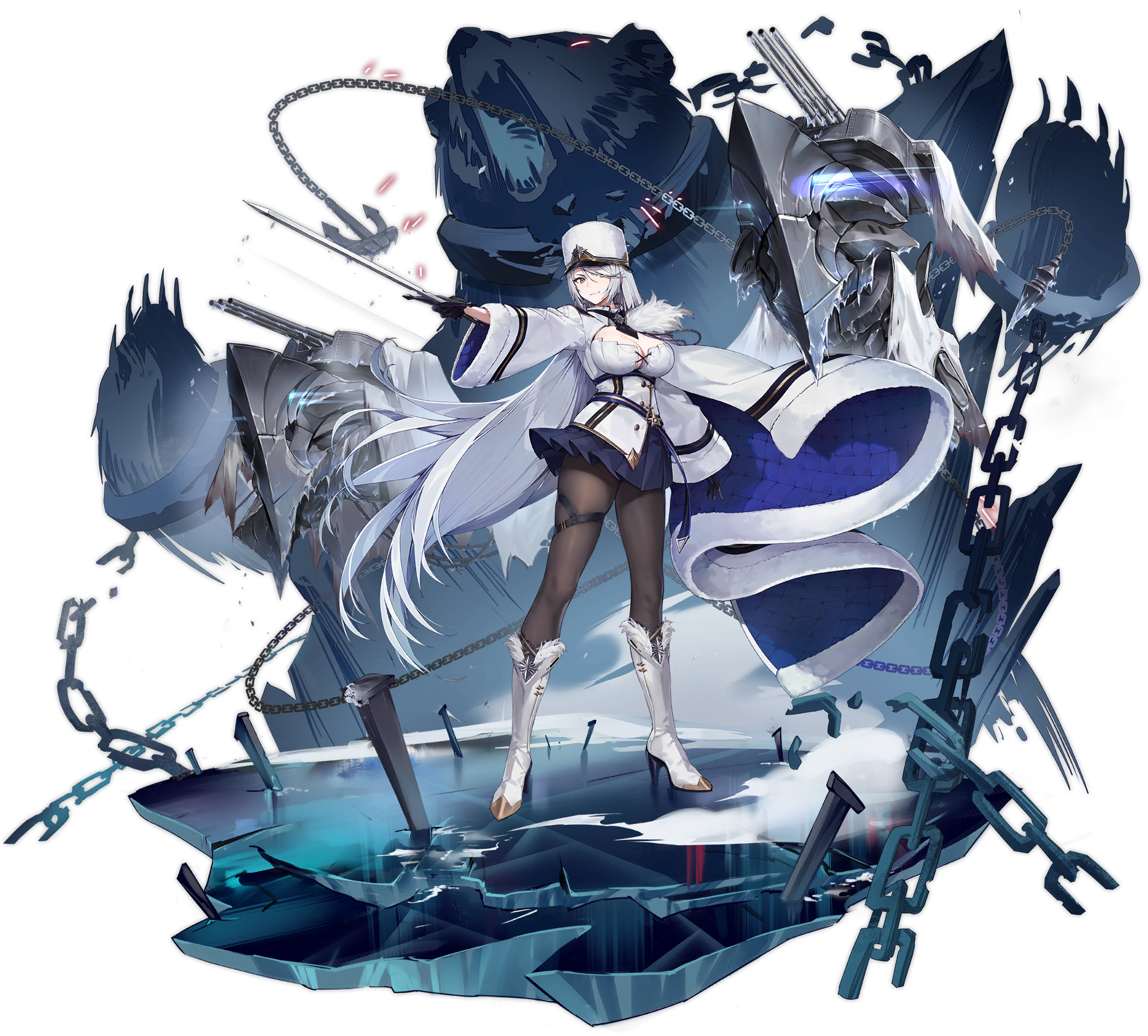 A female military character with silver hair and a formal uniform representing the Northern Parliament faction in Azur Lane.