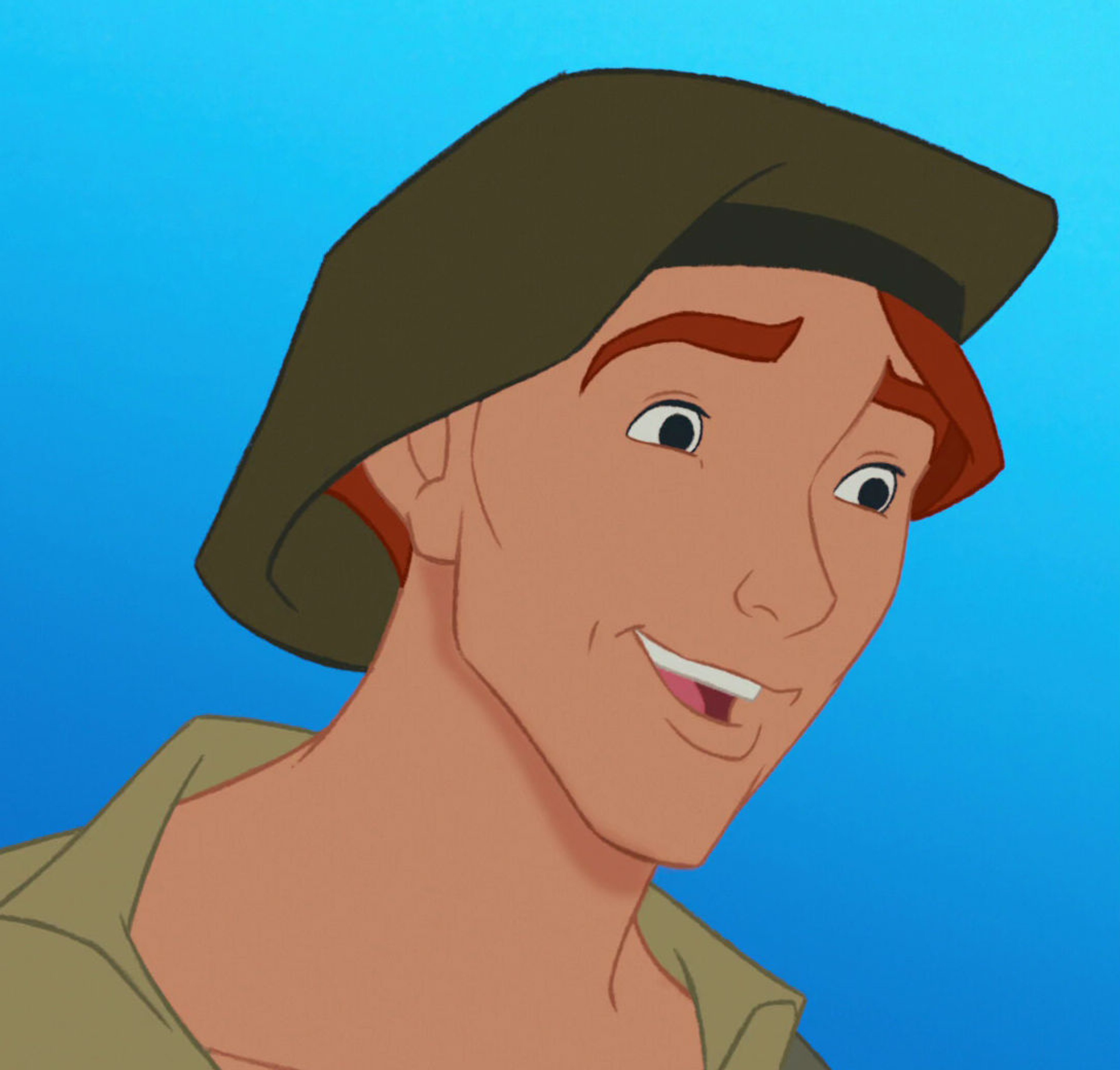 A young man with short brown hair wearing a green hat and tan shirt, smiling at the camera.