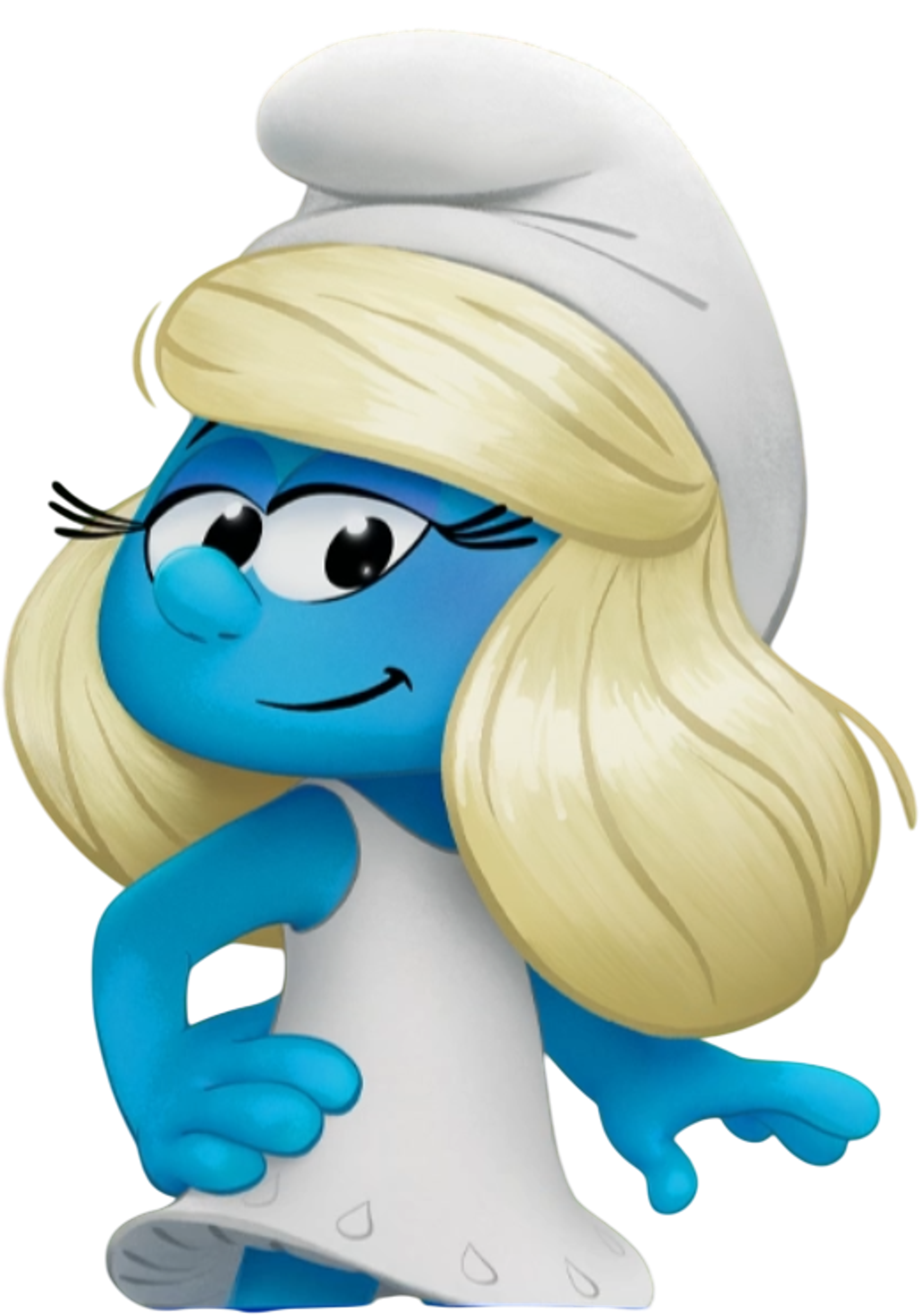 Smurfette, a blonde female Smurf in a white dress