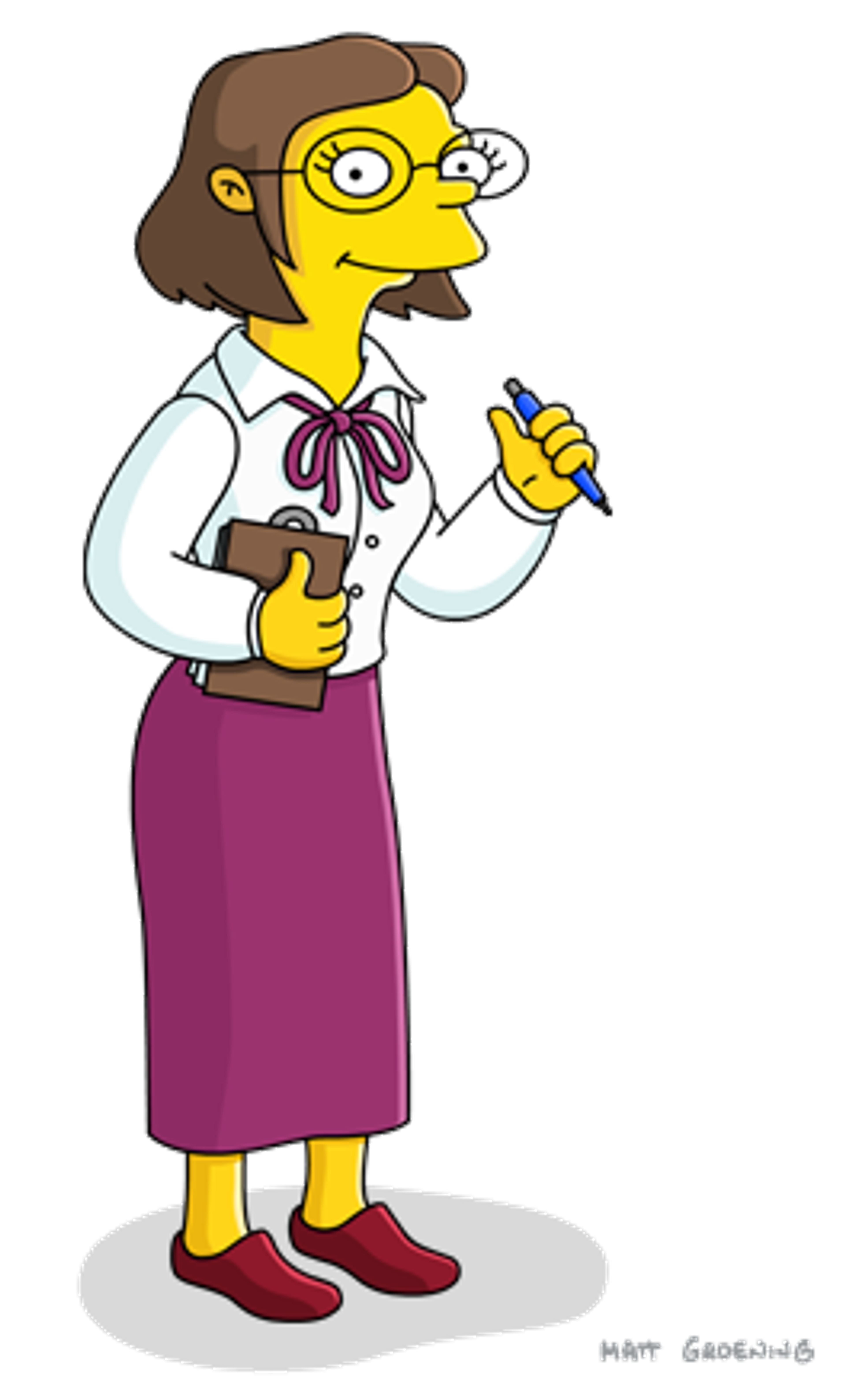 A cartoon character of a stressed-out, cynical second-grade teacher
