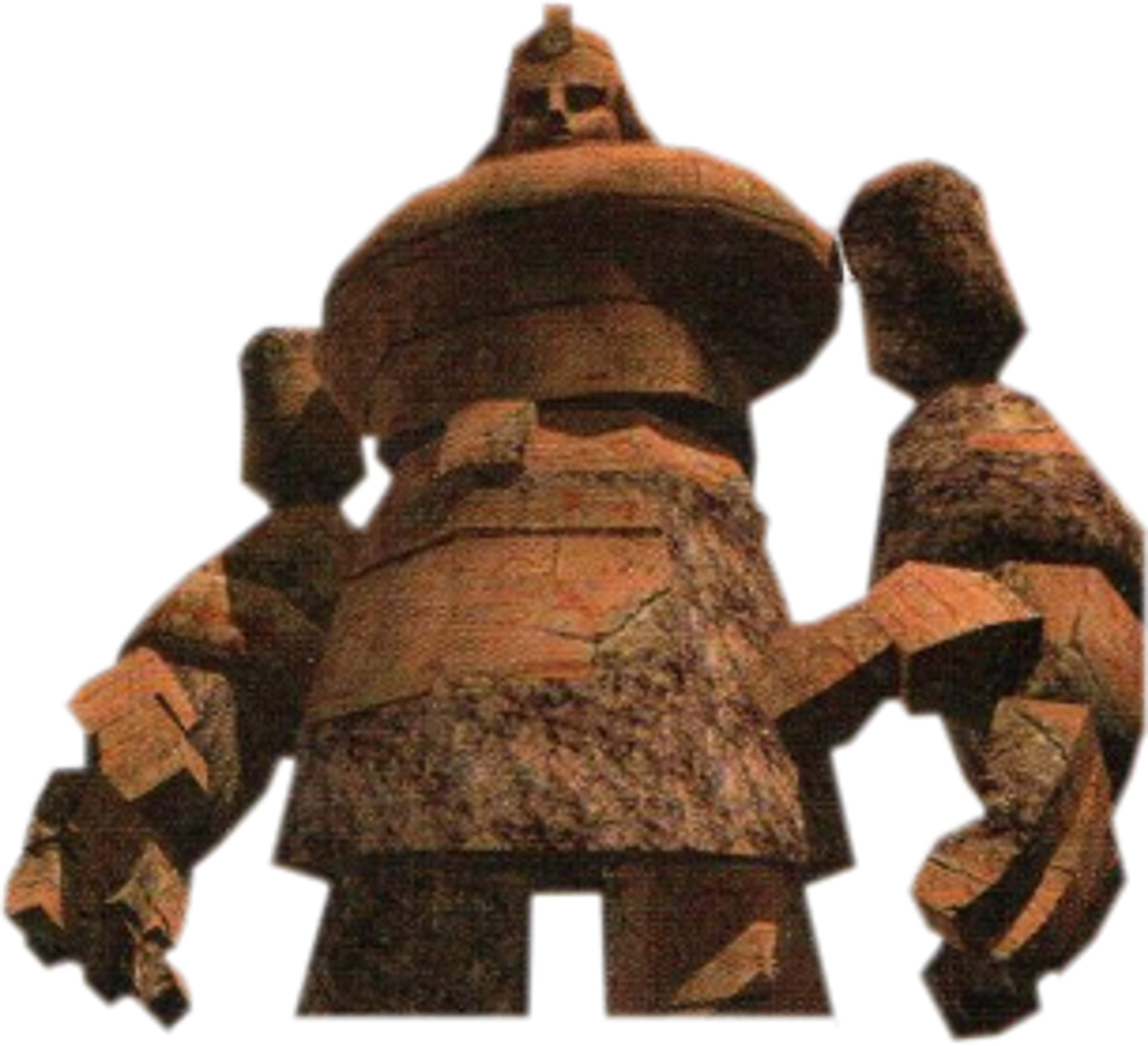 A colossal stone robot with an ancient Egyptian design, standing several stories tall.