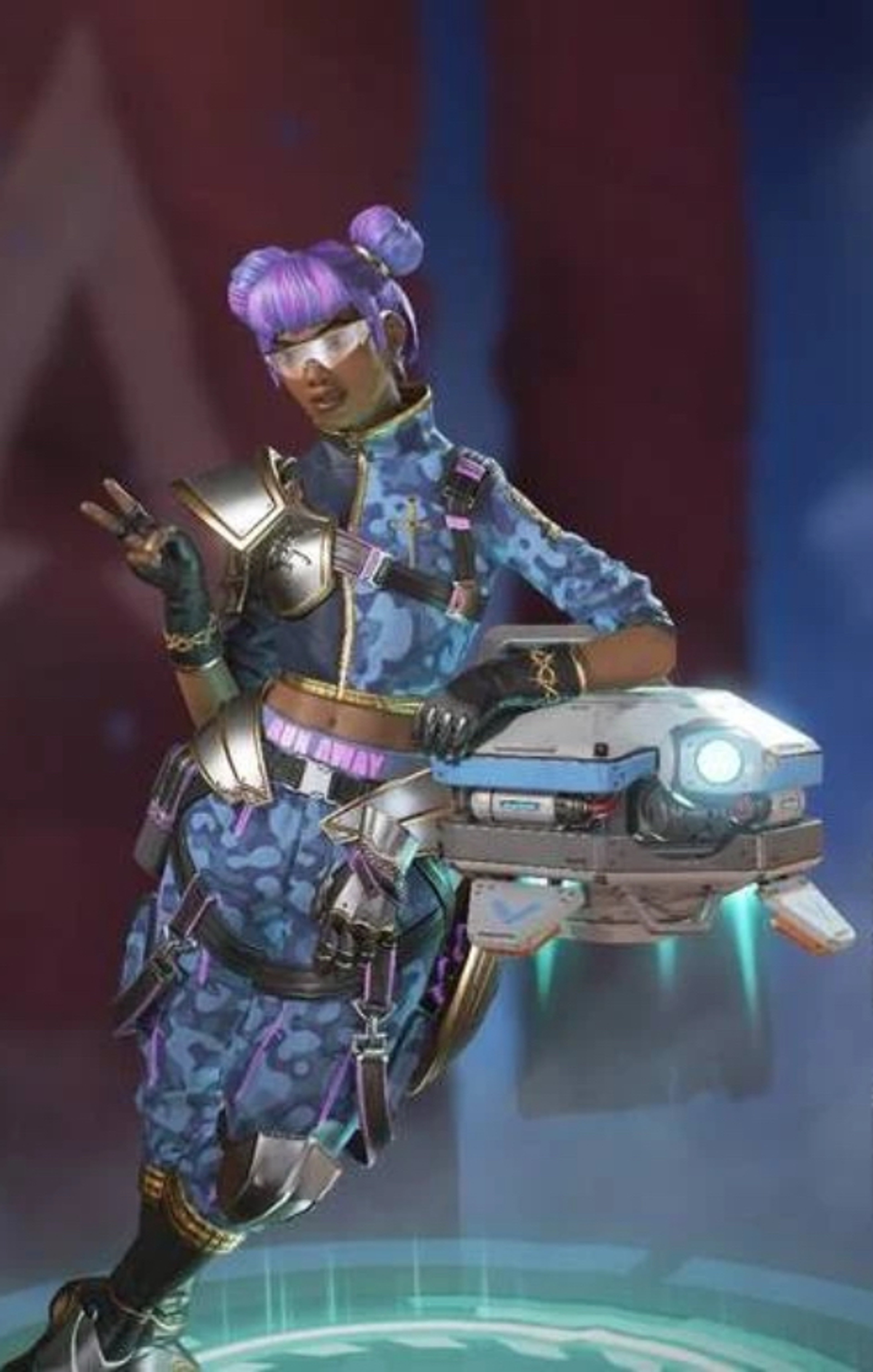 A female character with pink hair in buns, wearing a futuristic combat medic outfit and holding a high-tech medical device.