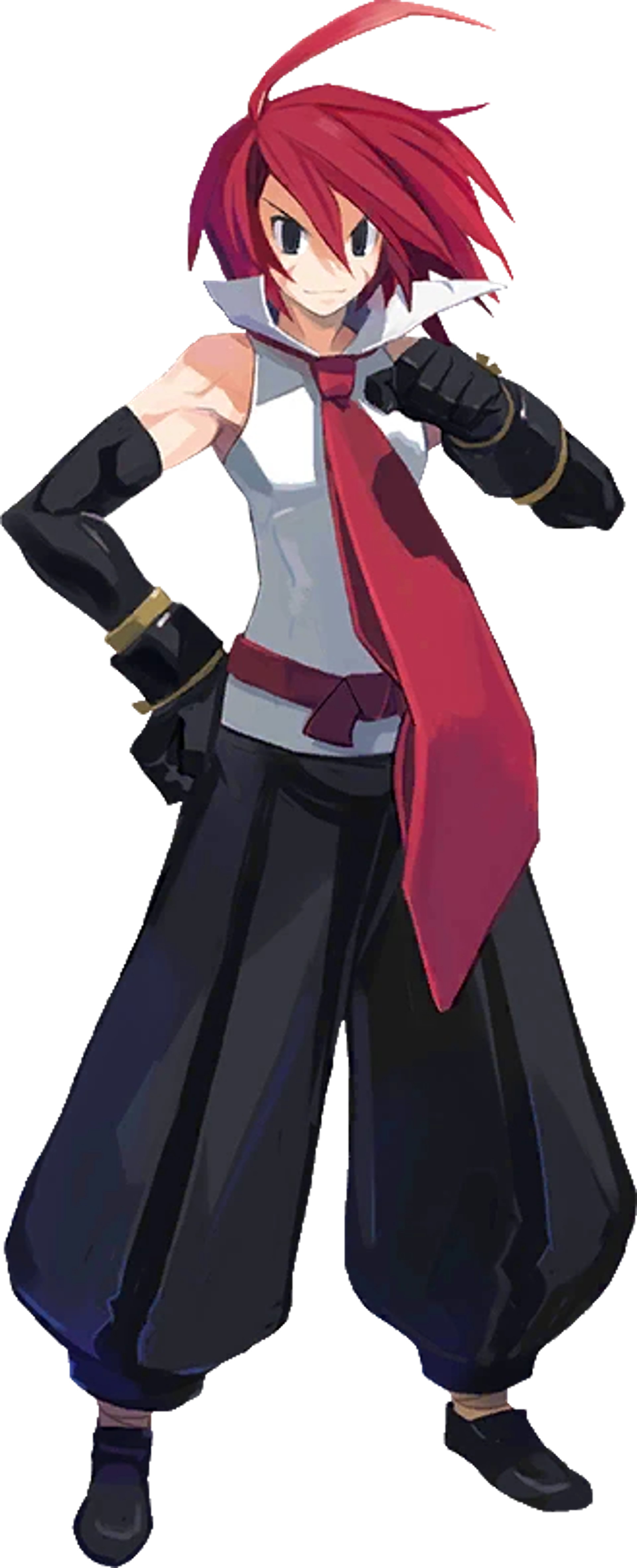 A young male character with red spiky hair in a fighting stance