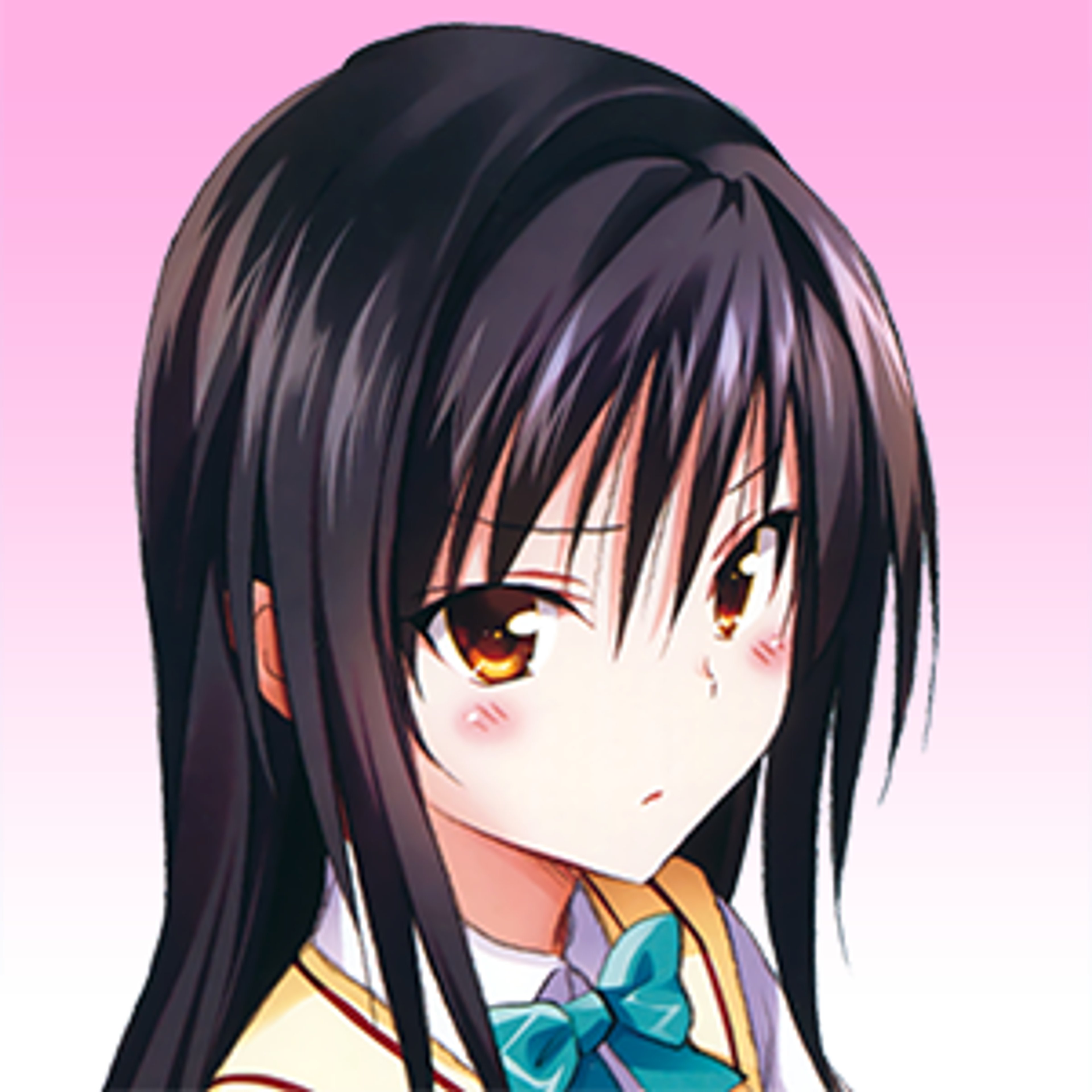 An anime-style girl with long black hair wearing a school uniform