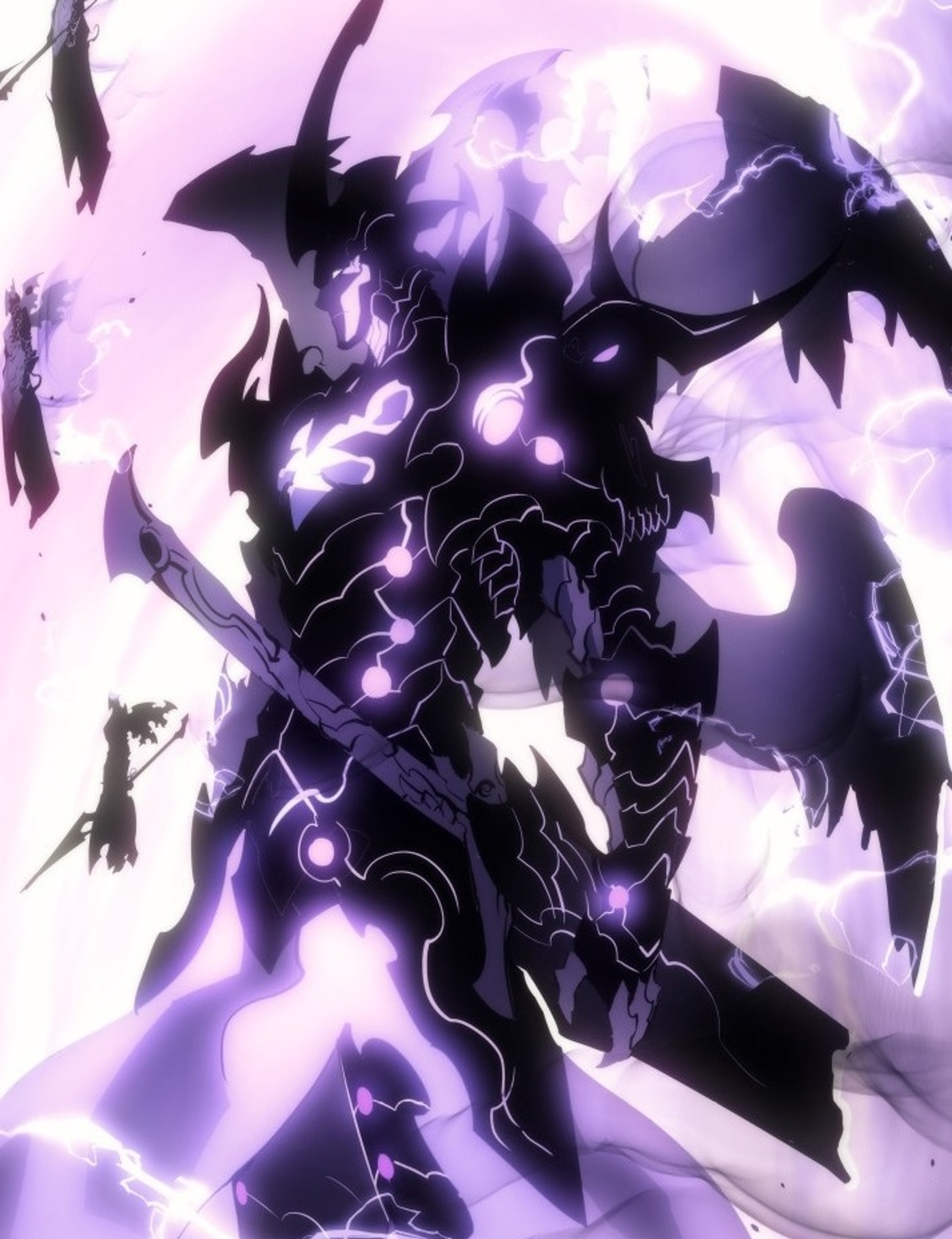 A powerful shadow warrior character named Bellion, with a muscular build, glowing purple skin, and a large, centipede-like blade weapon.