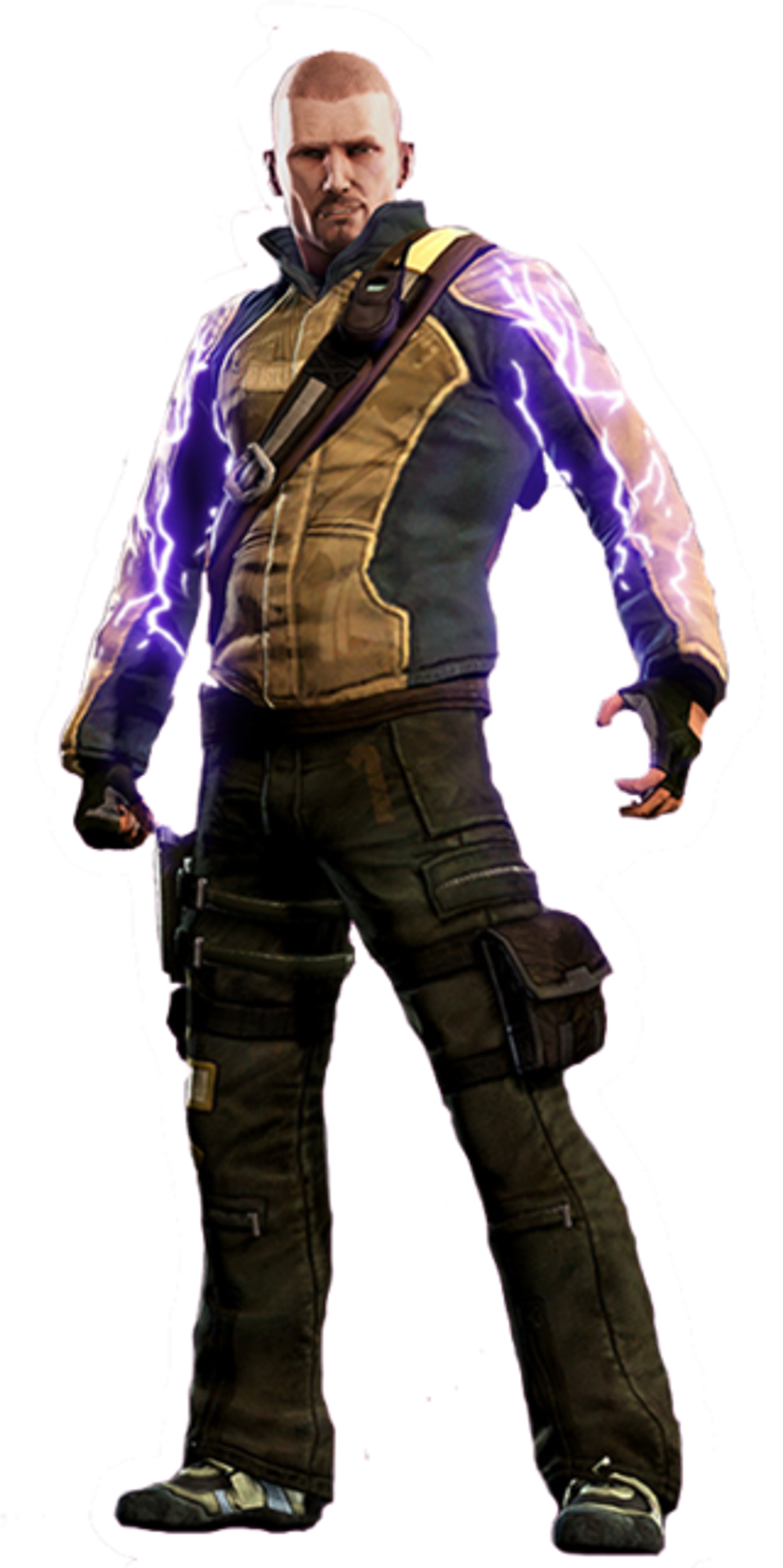 A male character with electrokinetic powers surrounded by electrical energy