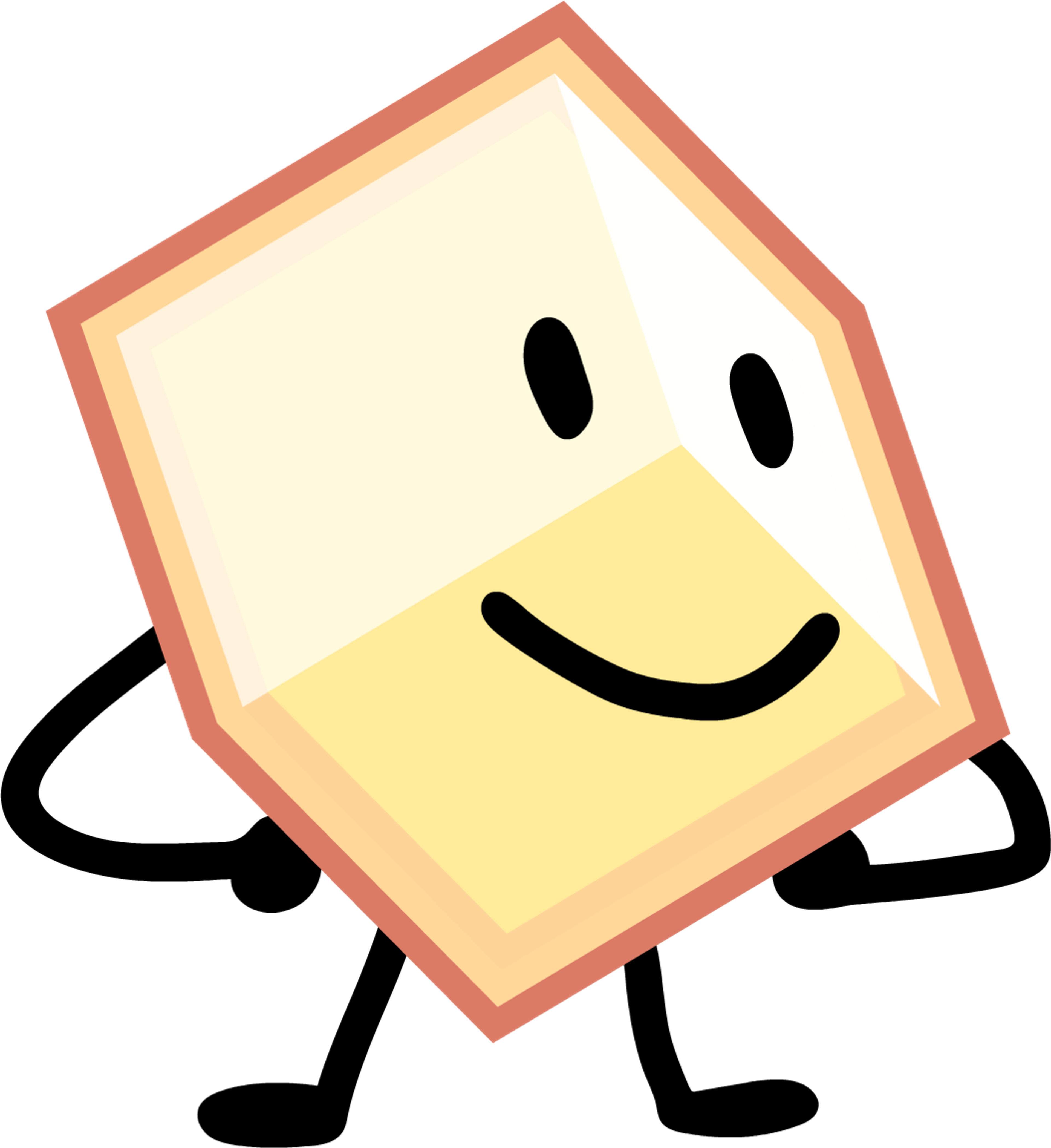 A smiling, anthropomorphic cube character with a light yellow body and a red outline.