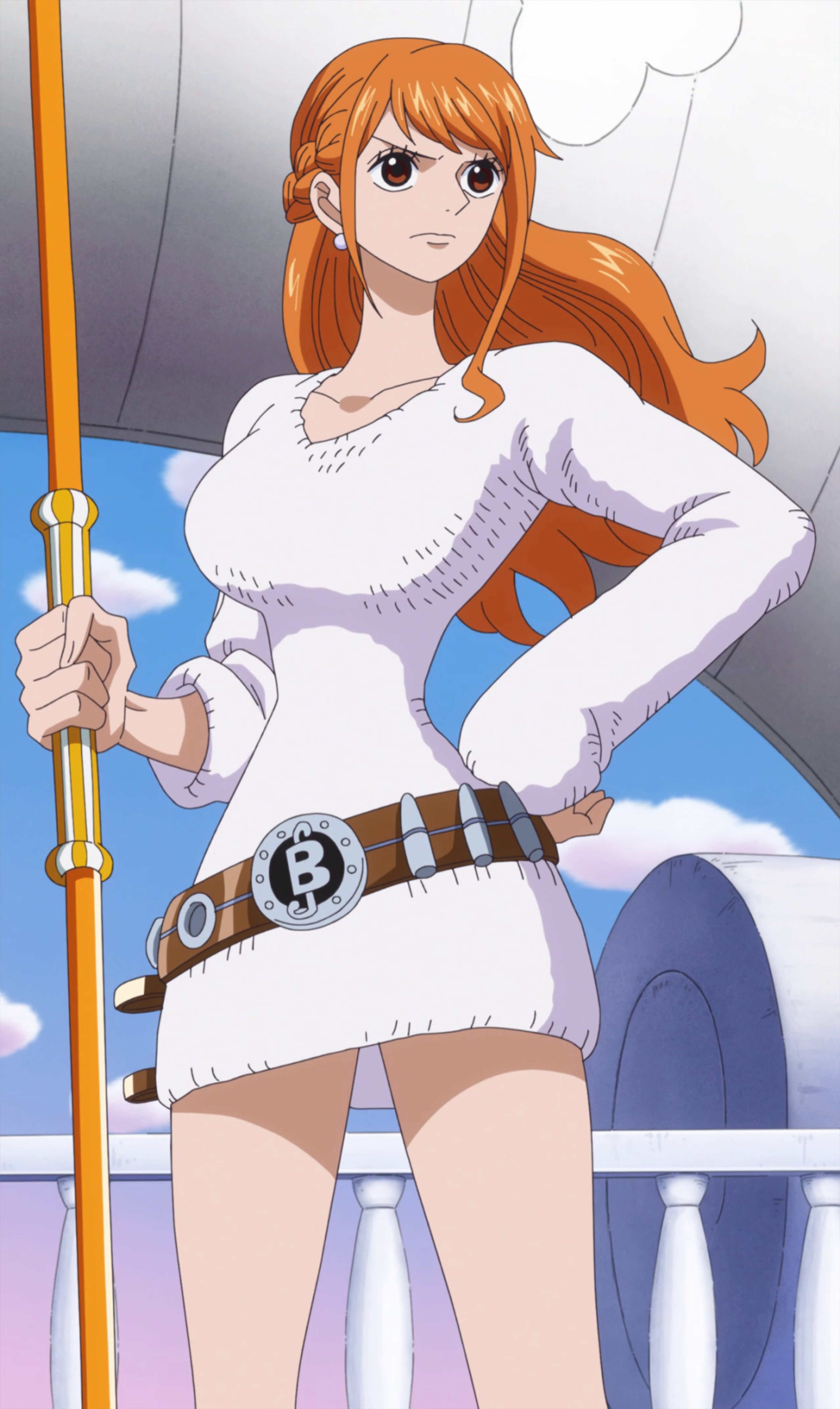 She was taken in as a child by the criminal organization Arlong and forced to map islands for him,She joined the Straw Hat Pirates to gain strength and buy back her village