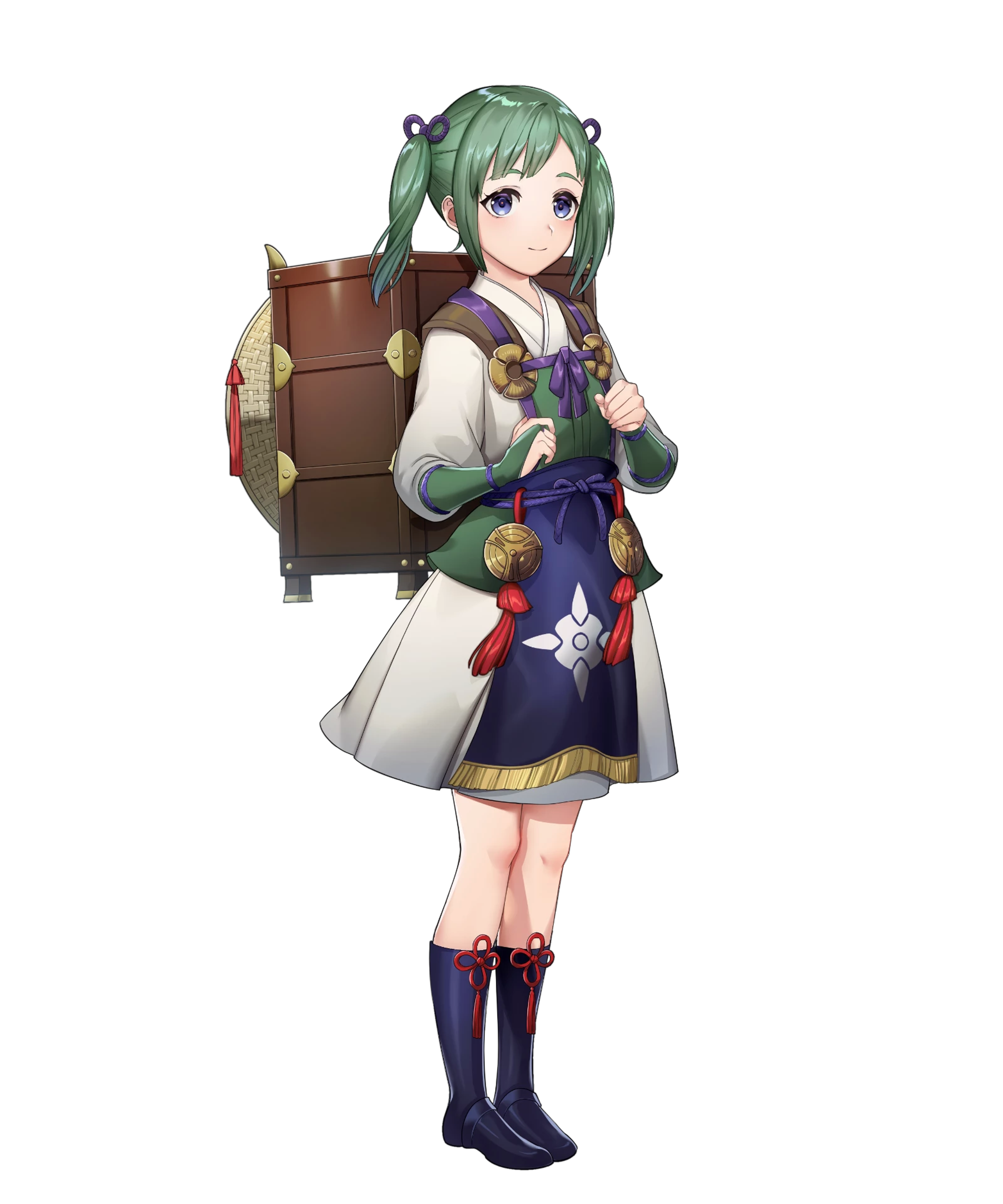 A young woman with green hair wearing a purple dress and holding a potion bottle
