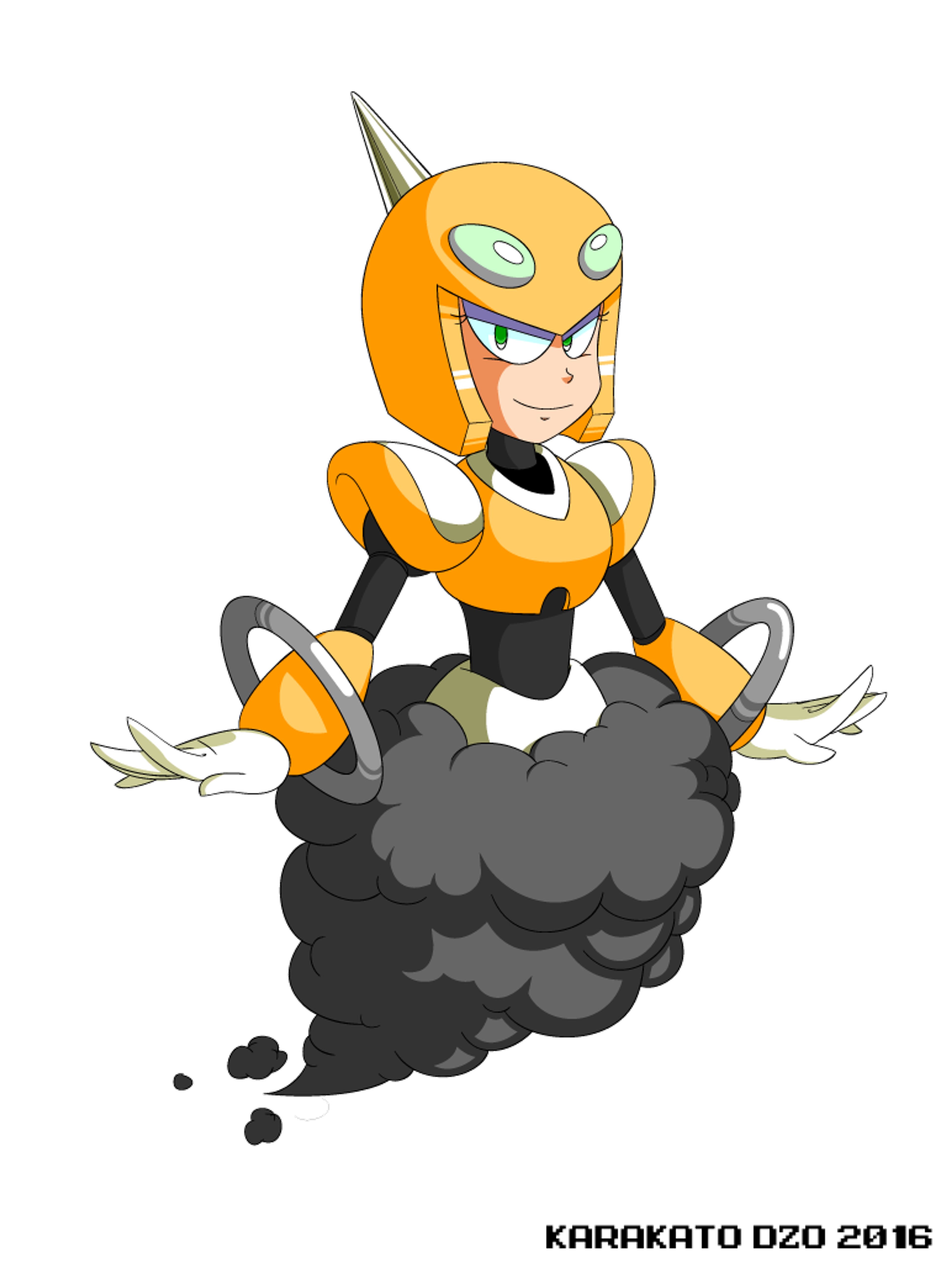 An anime-style character with blue hair, green eyes, and a sleek bodysuit, appearing to be a powerful weather-controlling Robot Master.