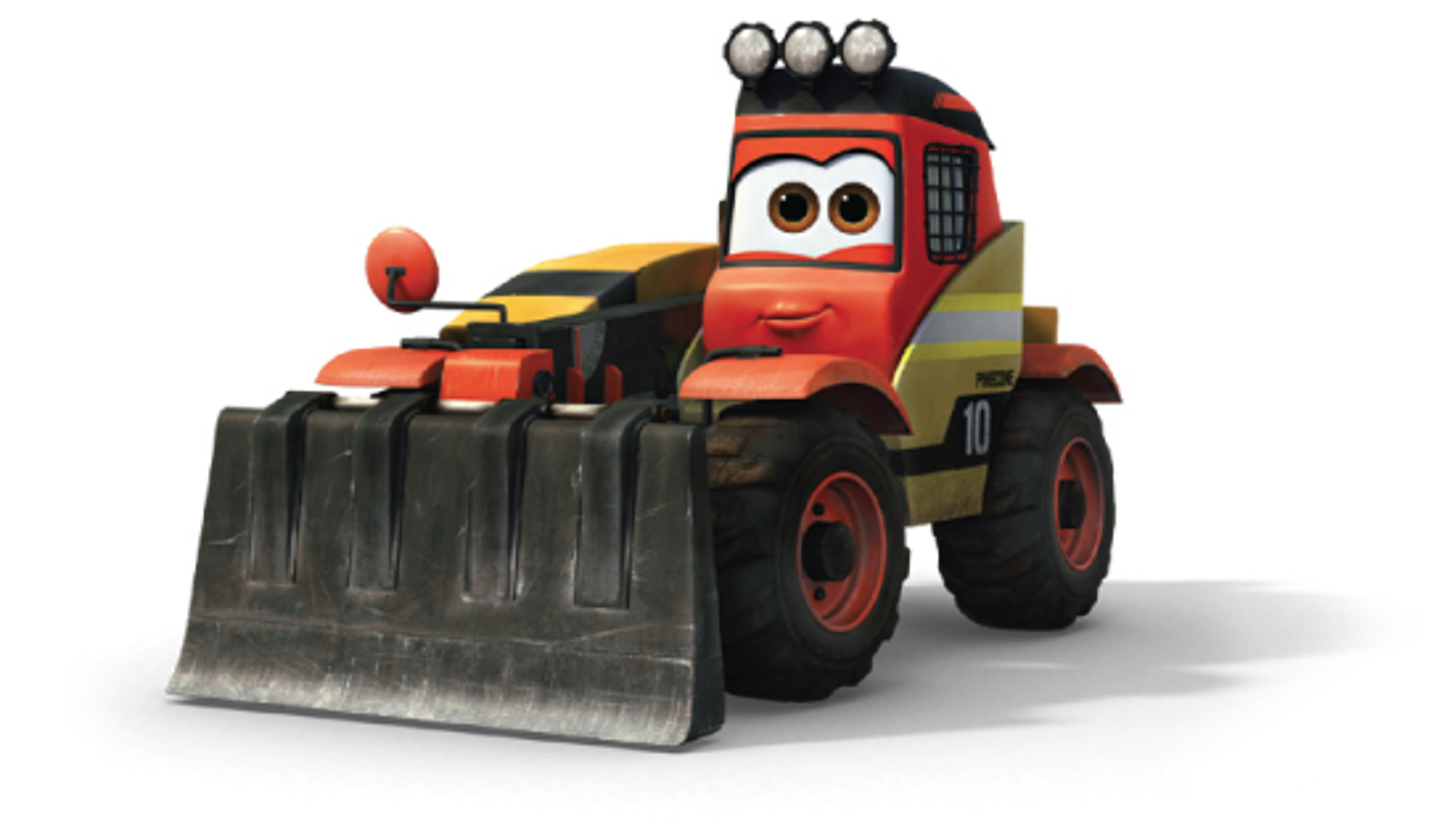 A red utility vehicle with a rake tool, named Pinecone, a member of the Smokejumpers firefighting team.