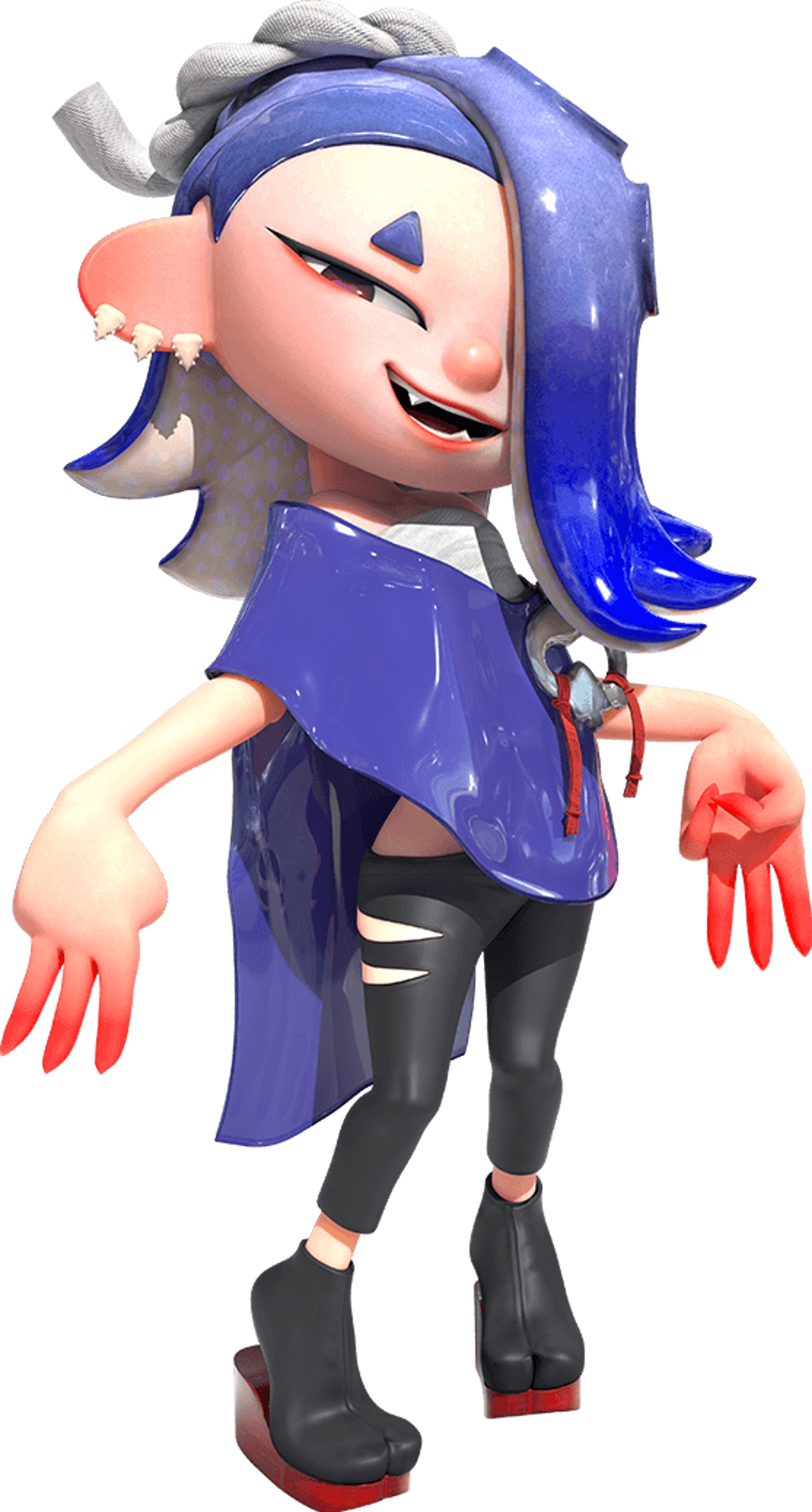 An Octoling character with a striking, angular appearance and a confident, cold-blooded demeanor.