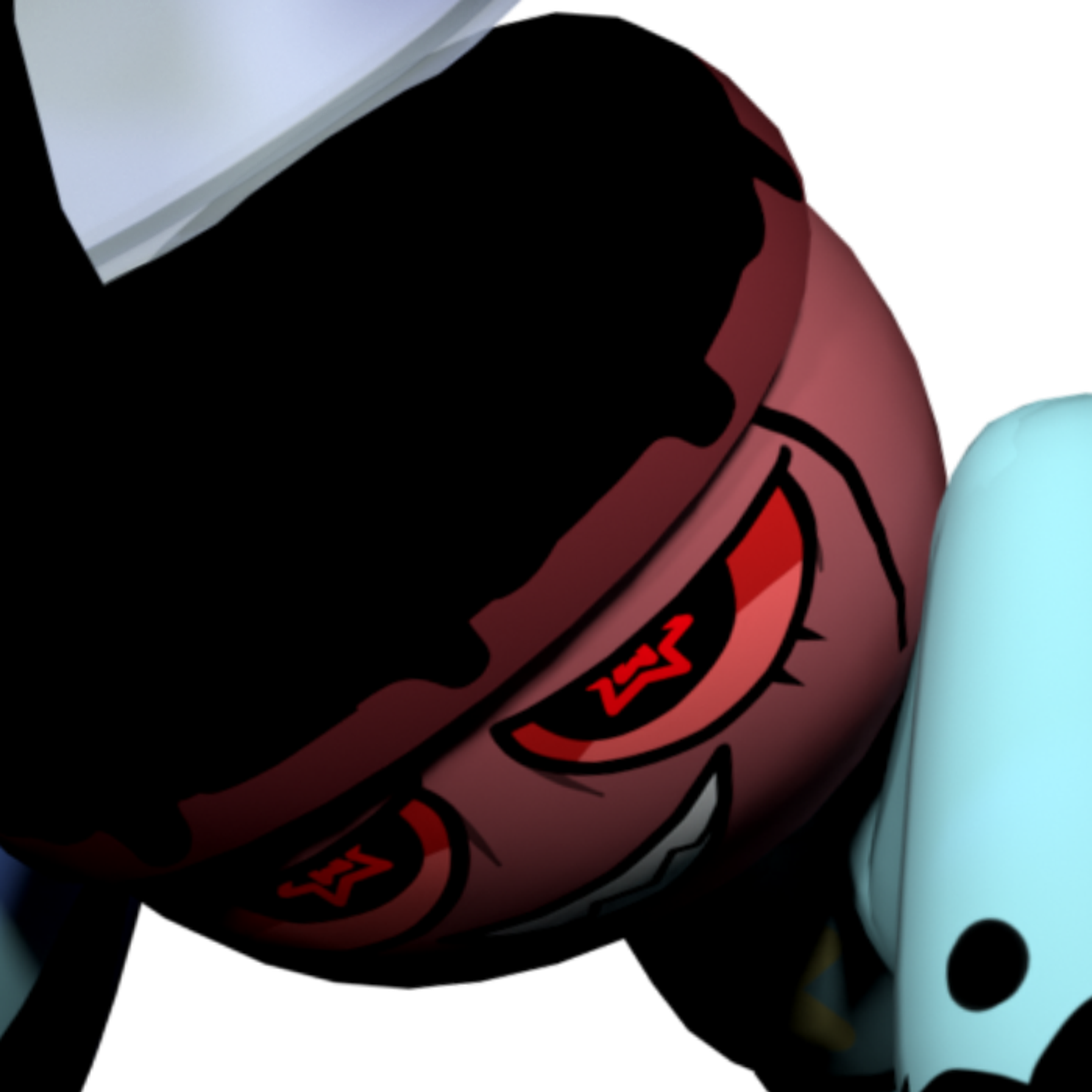 A corrupted gachapon toy character with a shattered head dome and an Ichor-formed claw arm