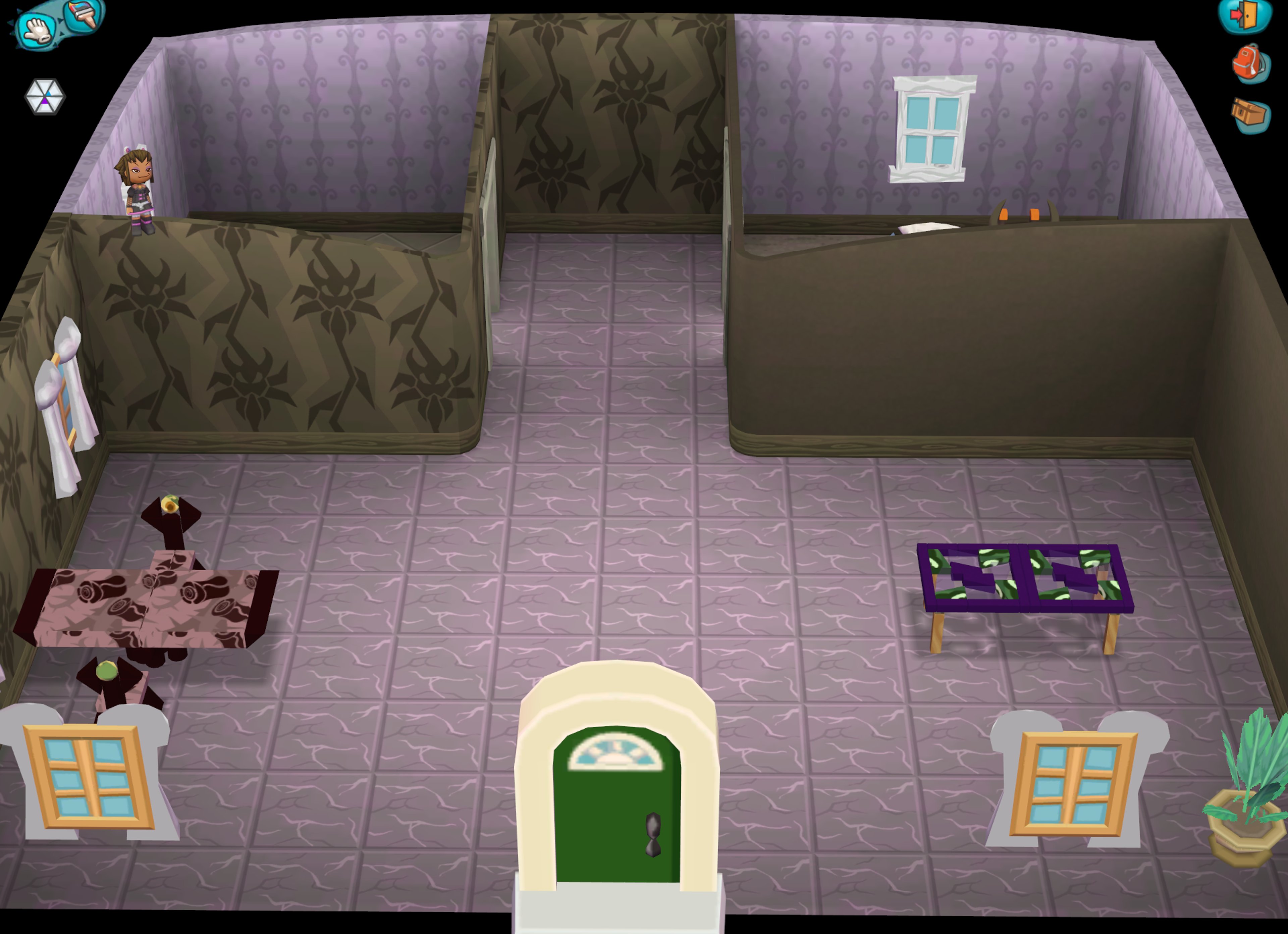 A detailed interior scene of a dark, gothic-style room with an ornate throne and a female Sim character with a regal, commanding presence.