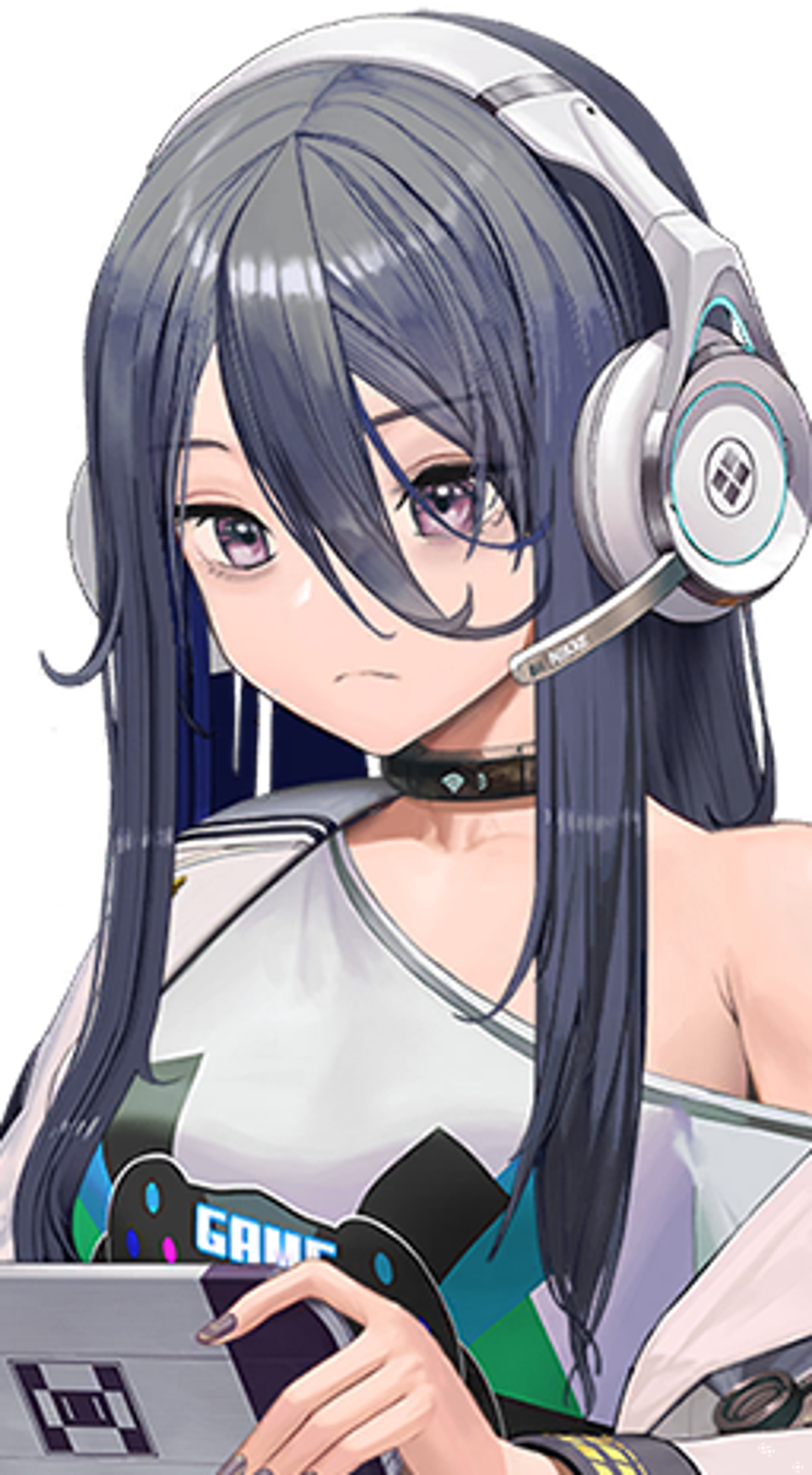 Female tactical support hacker character with gaming console