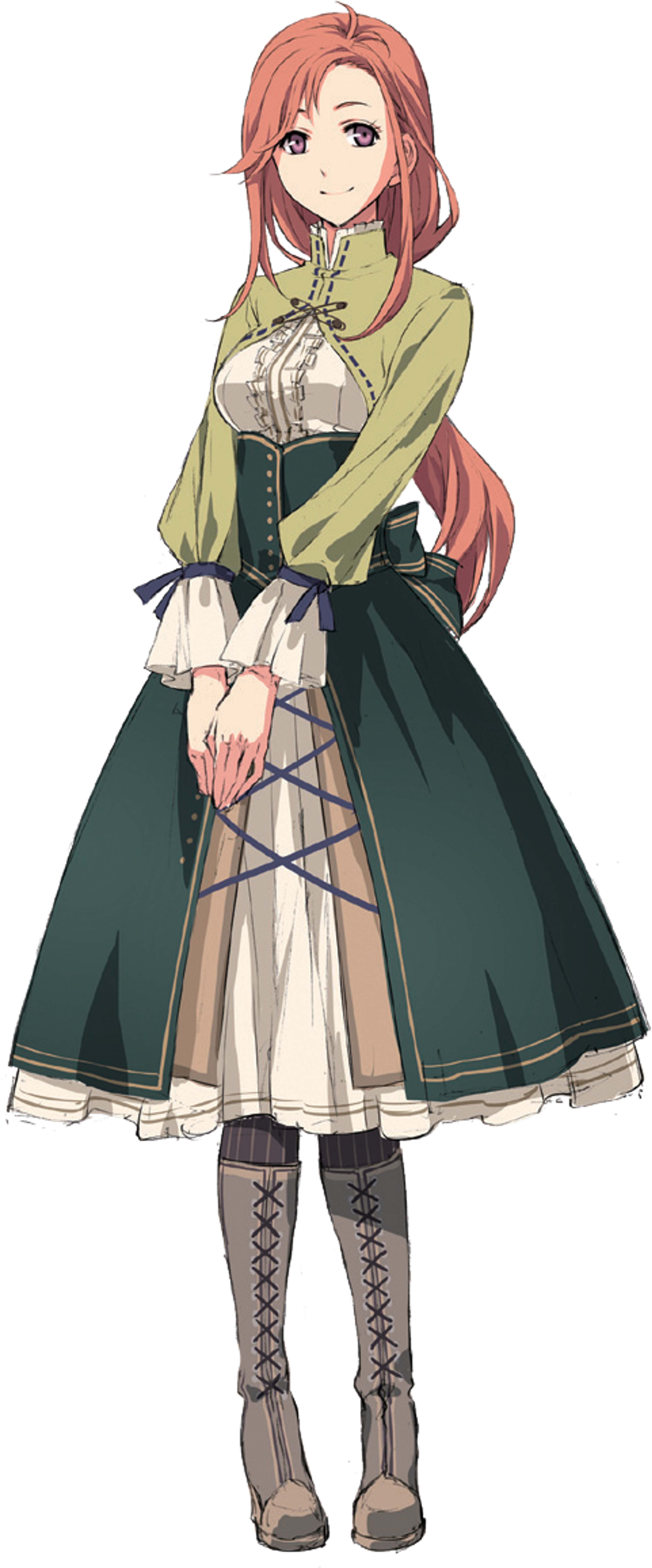 A young woman with red hair wearing a green military-style jacket