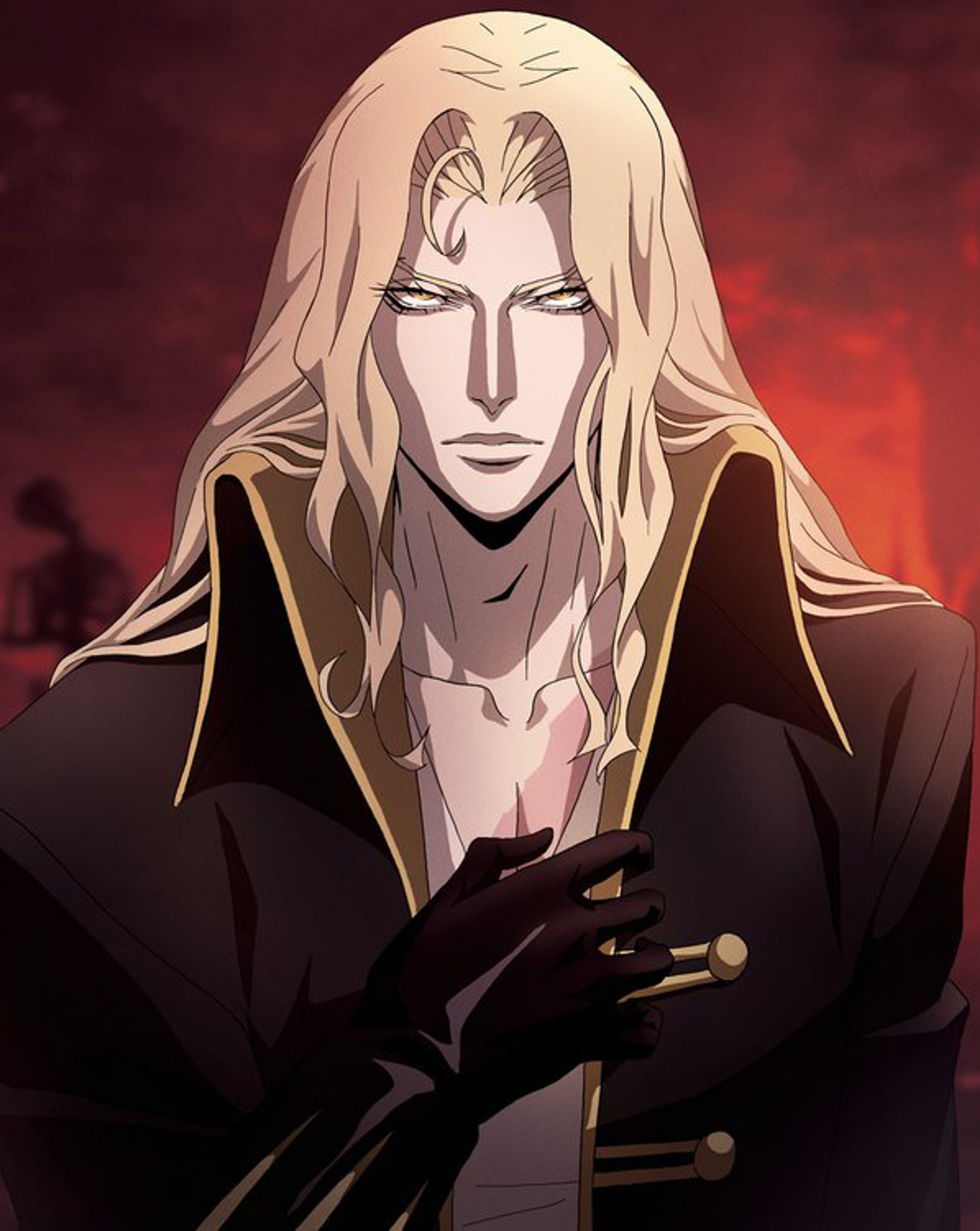 A powerful, supernatural character with long blonde hair and an intense expression