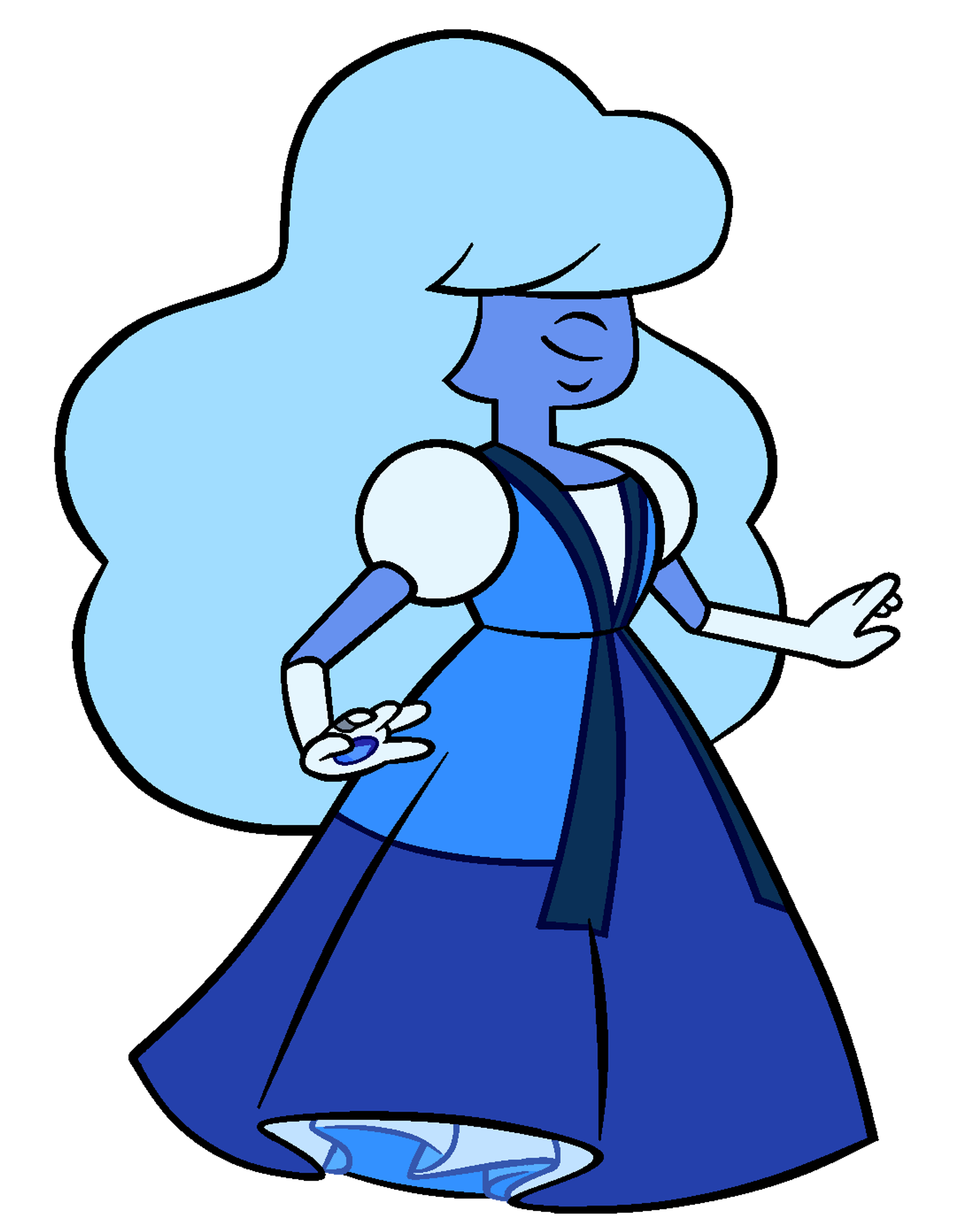 A blue-colored humanoid character from the Steven Universe universe, with a spherical head, large eyes, and a flowing dress.